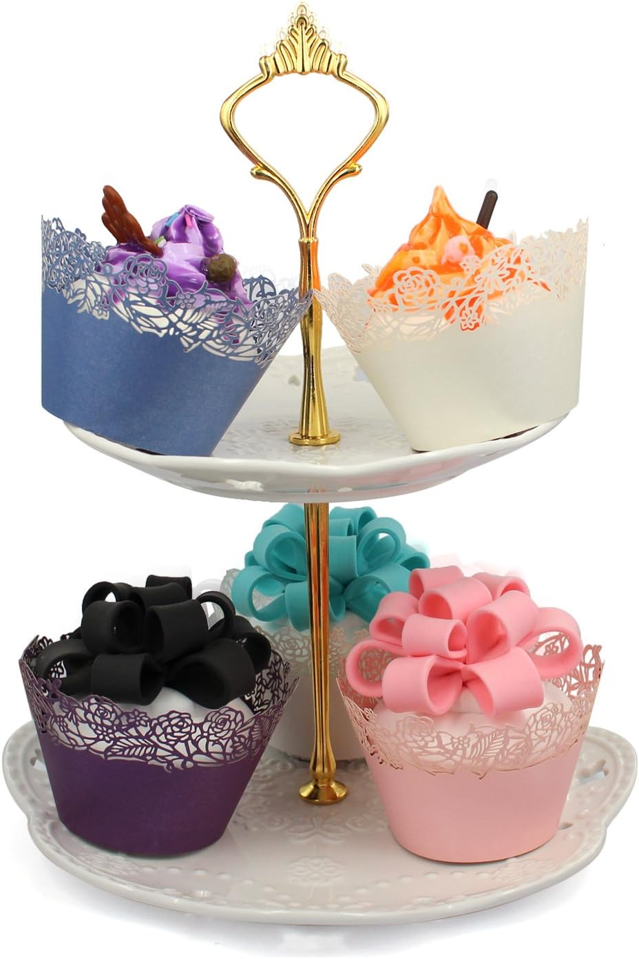 Cupcake Wrappers Pack of 50 Deep Blue Filigree Artistic Bake Cake Paper Cups Little Vine Lace Laser Cut Liner Baking Cup Muffin Case Trays for Wedding Party Birthday Decoration -By KEIVA (Deep Blue) image number 3