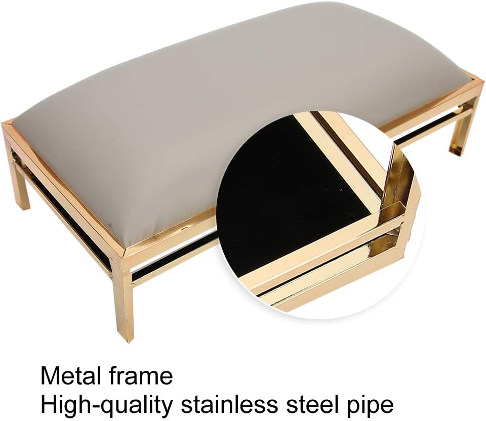 Nail Art Hand Pillow, anti Slip Soft Nail Arm Rest, Washable PU Leather Nail Armrest, with Steel Stand for Salon Home, Nail Art Equipment Tools (Marble) (Grey)