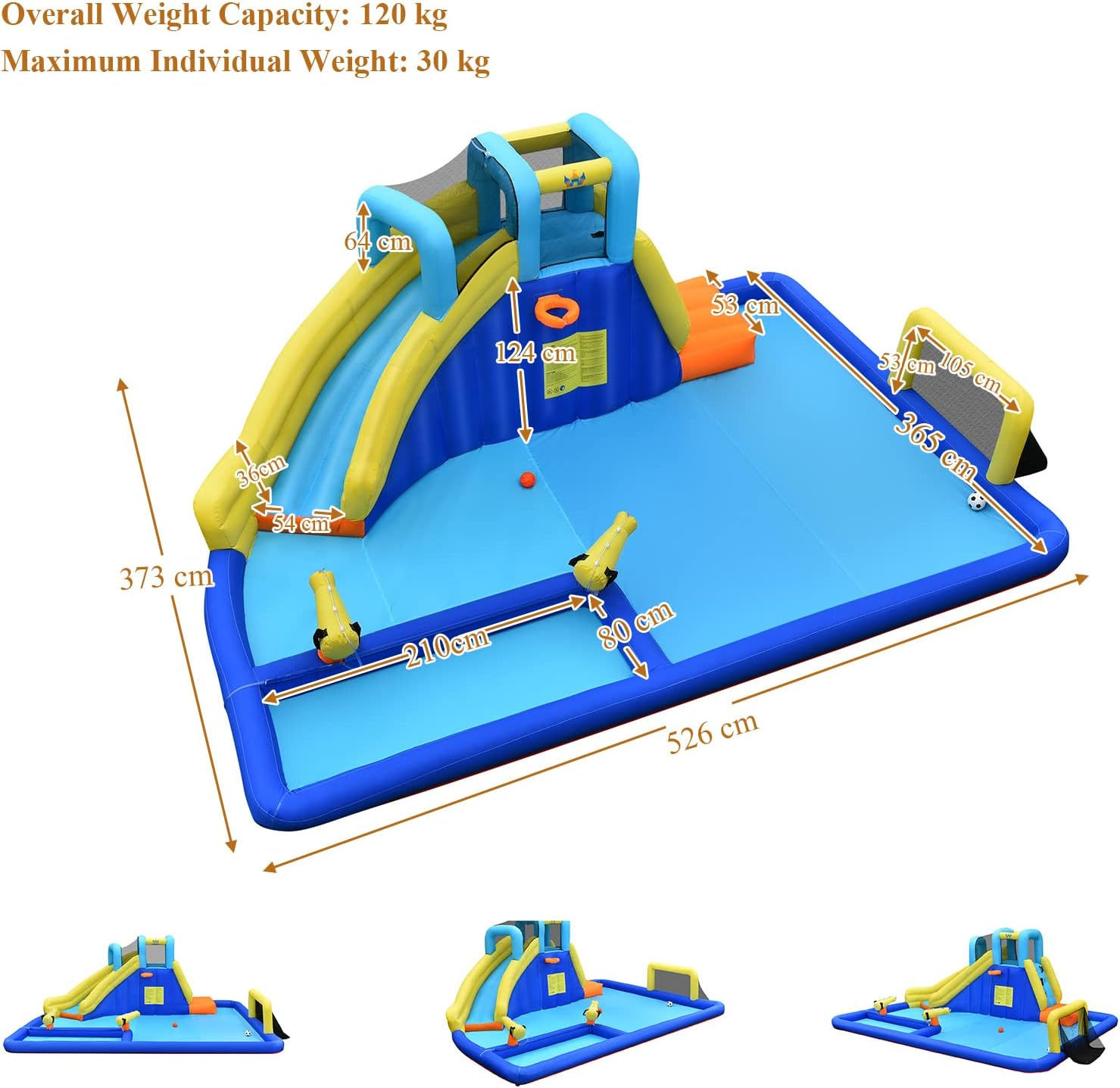 HONEY JOY Inflatable Water Slide for Kids, 6-In-1 Kids Giant Water Park W/Large Water Soccer Splash Pool, Water Cannons, Basketball Rim, Blow up Kids Water Slide for Backyard (With 680W Blower) image number 1