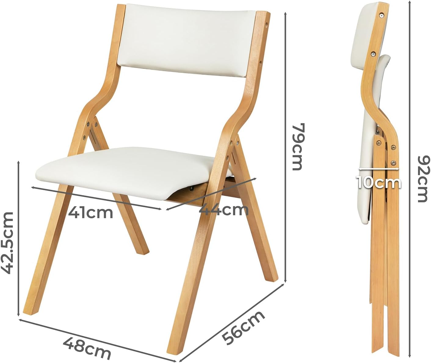 LEVEDE Set of 2 Folding Chairs, Full Assembly Dining Chairs, Solid Wood Frame Reading Seat, PU Leather Casual Chairs for Living Room, Cafe, Dining Room, Camping, Load up to 150Kg (Beige) - Beige image number 5