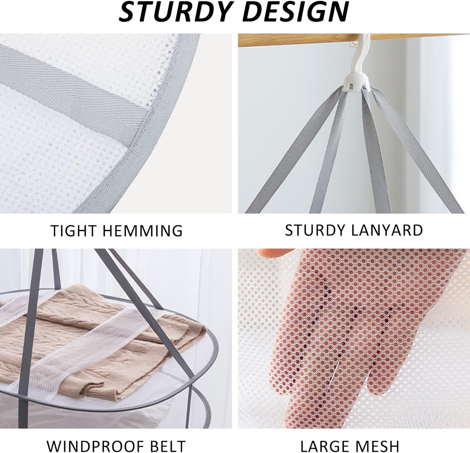 AUTODECO 3-Tier Folding Mesh Clothes Hanging Dryer, Sweater Drying Rack, Large Laundry Drying Rack, Lay Fold Flat Dry Hanger, Mesh Clothes Hanging Dryer - Xl(3Tier) image number 5