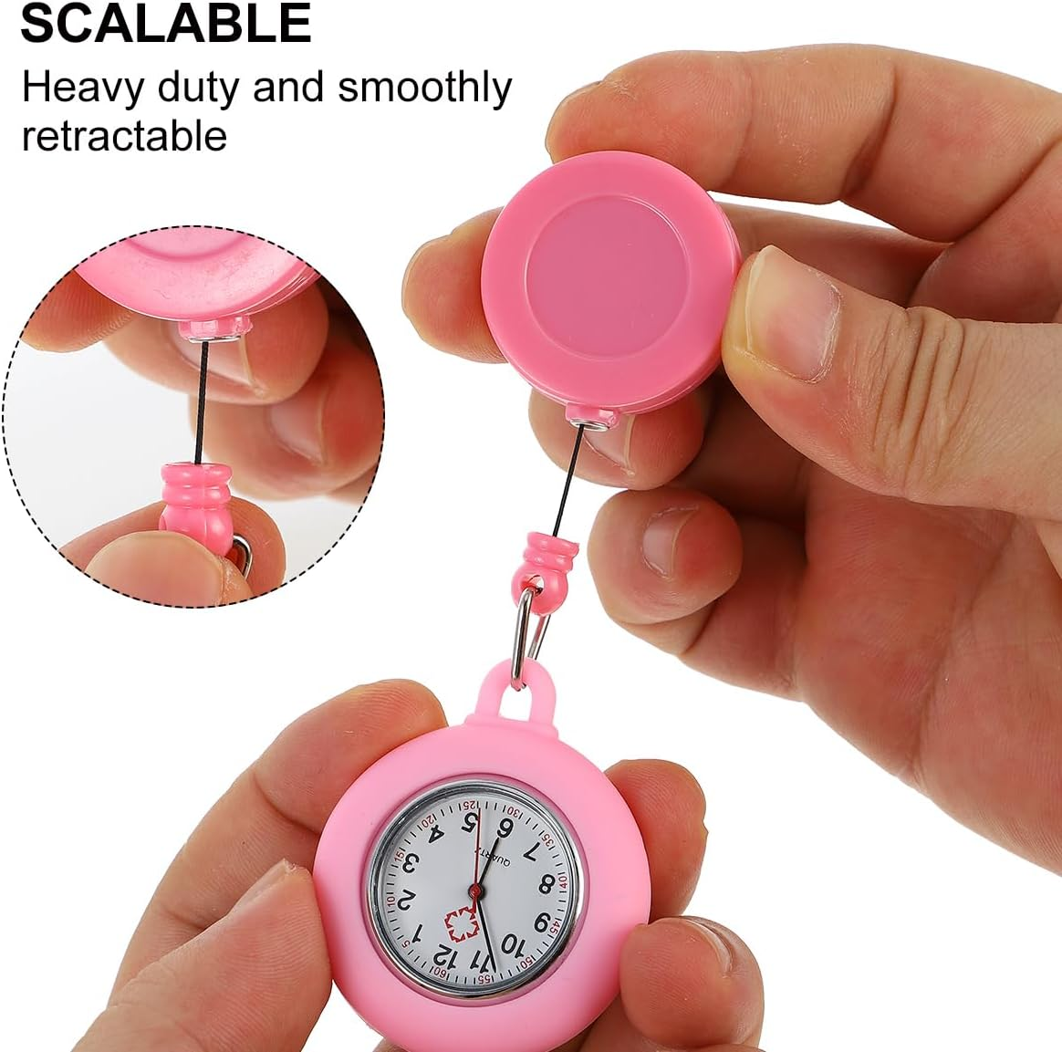 Gatuida Badge Watch Care Retractable on Fob Men Hand Clip- Clip-On Pink Second Silicone Ladies Hanging round Lapel Rope Watch for Pocket Clip Womens