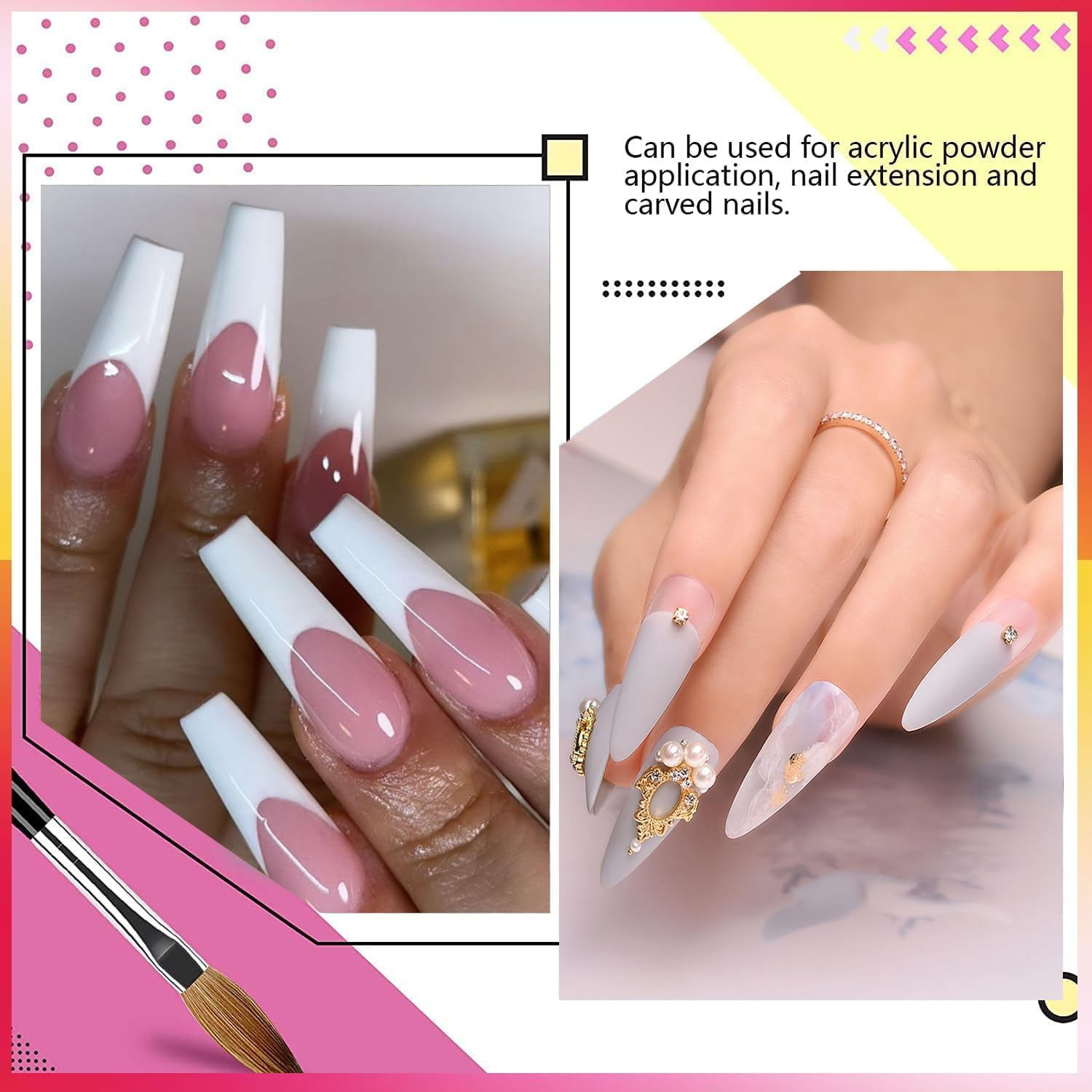 MAGIC ARMOR 5Pcs Acrylic Nail Brush for Acrylic Nails Acrylic Powder, Professional Nail Art Brushes Set, Nail Brushes Size 4/6/8/10/12 for Acrylic Application Nail Extension Carving Nail Art Tool image number 3