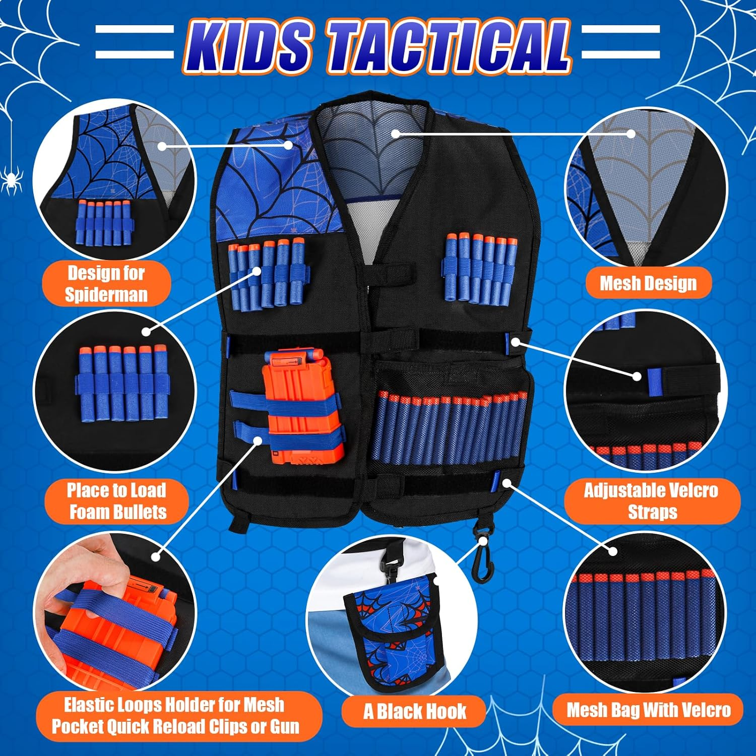 Lehoo Castle Kids Tactical Vest Kit, Nerf Tactical Vest for Nerf Guns with Tactical Mask Wrist Dart Pouch Refill Darts Protective Glasses Strike Elite Series for Boys Girls image number 2