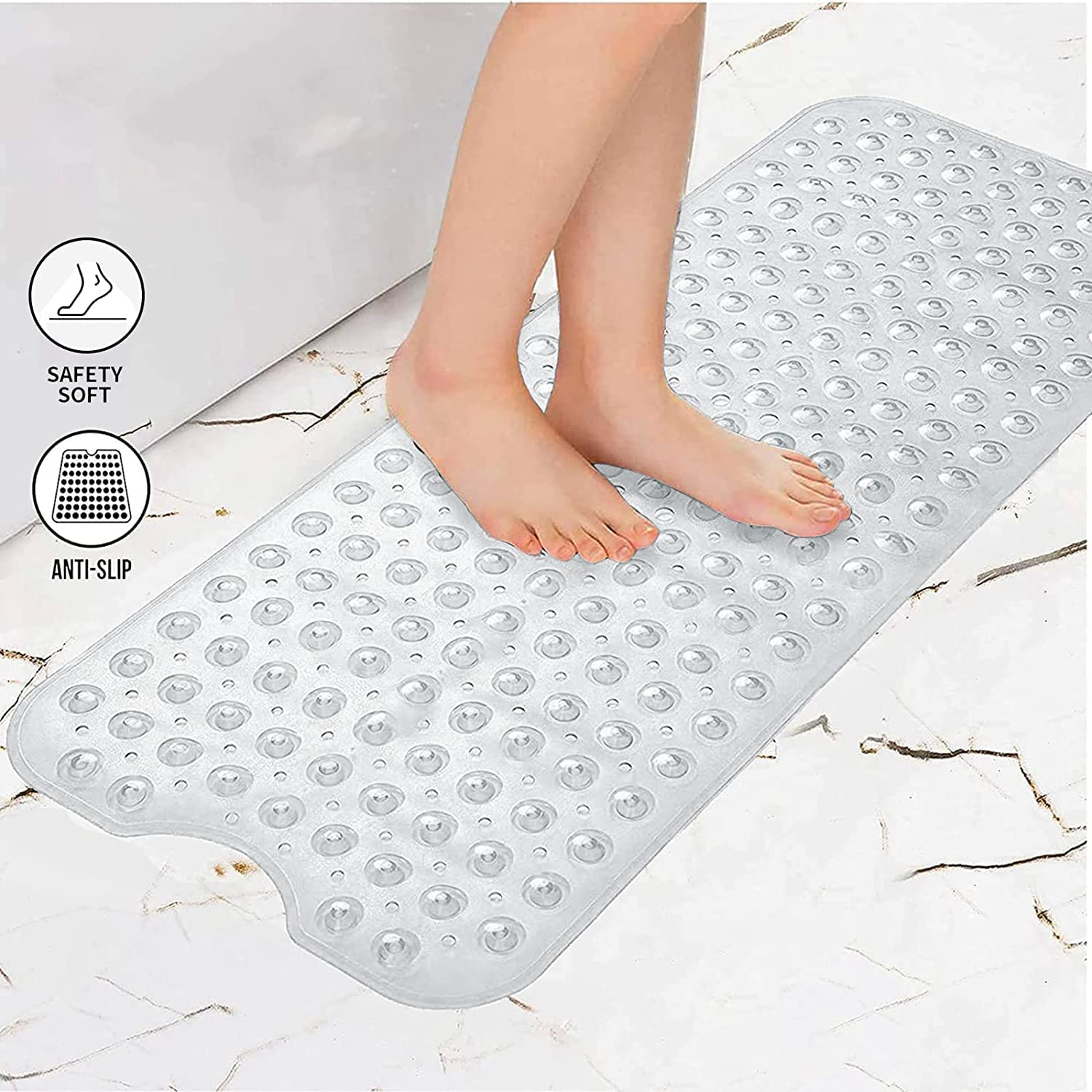 Non-Slip Bath Mats for Bathroom anti Mould Bathtub Mats with Suction Cups and Drain Holes Non Slip Shower Mat for Adults &Old People 100 X 40Cm - Clear (Clear) image number 5