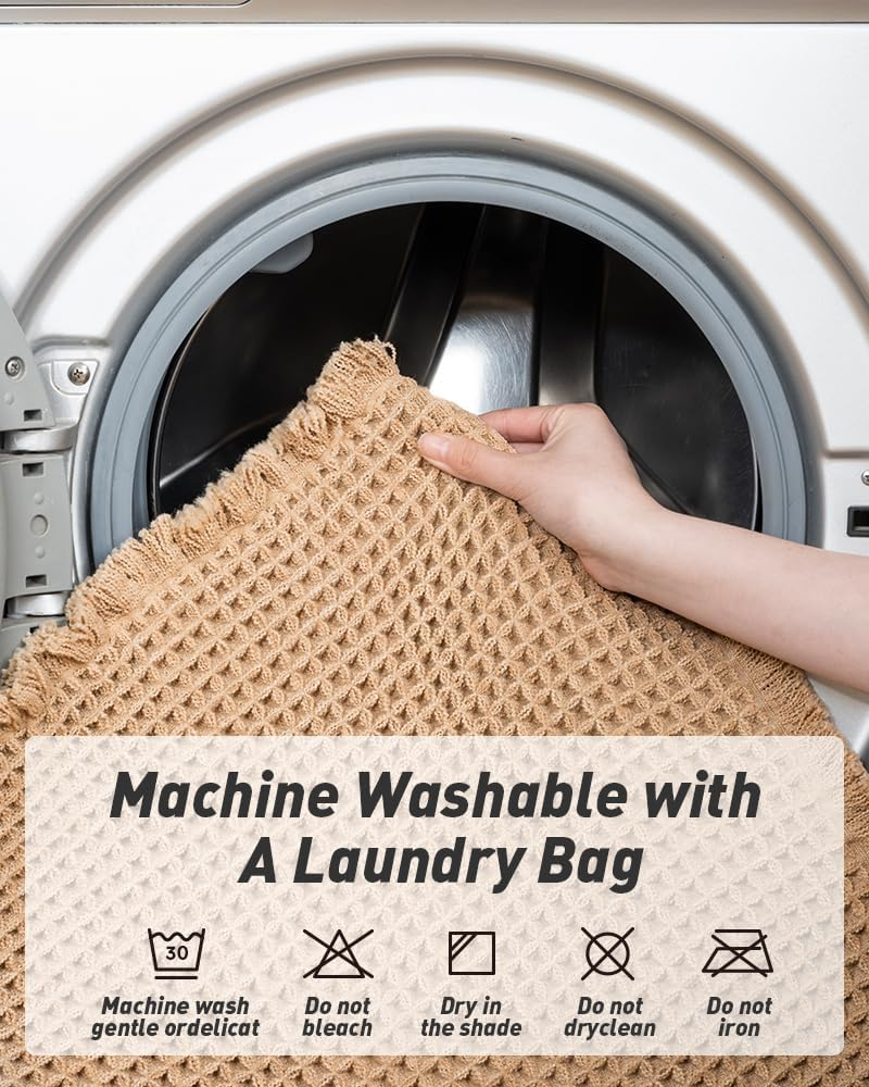 Upgraded Waffle Bath Mat 61X92 Super Absorbent Non Slip Comfortable Carpet for Tub, Shower Room, Machine Wash Dry with Tassels, Rubber Backed Bathroom Mats, Ultra Soft Brown image number 5