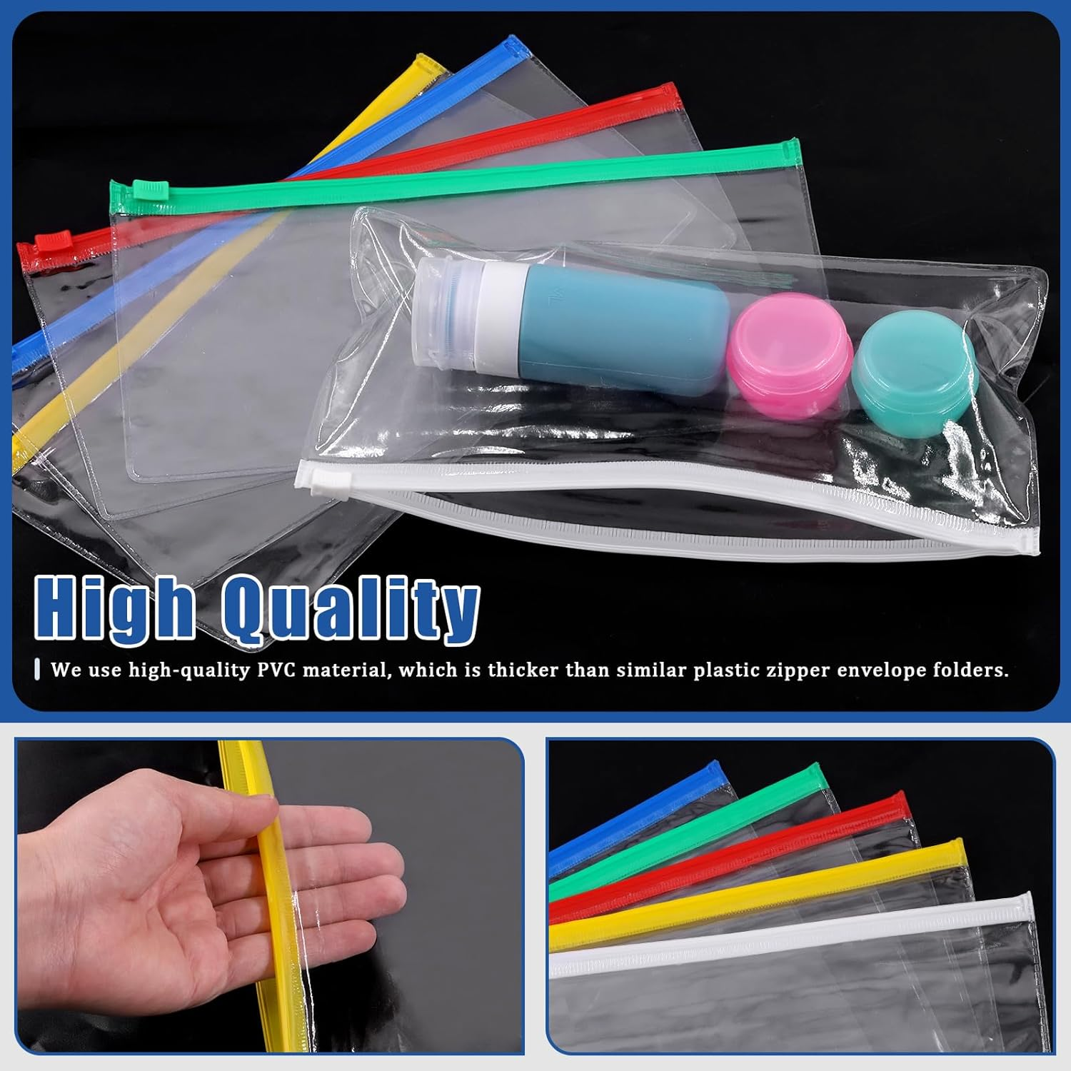 Glarks 30Pcs A6 Size Poly Zip Envelopes Mesh Zipper Pouch Envelope Zipper File Folders, 5 Colors Plastic Zipper Pouches with Label Pocket, Reusable Clear Pencil Bags for School and Office Supplies image number 1