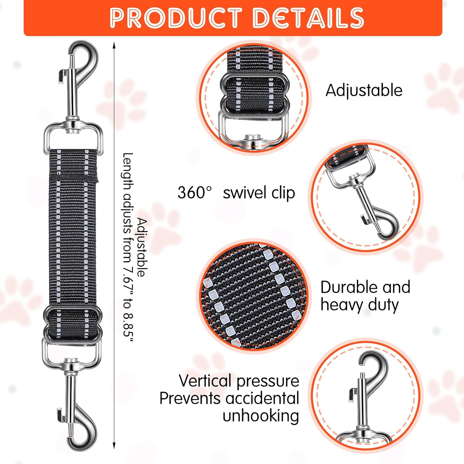 Short Lead Dog 2 Pieces Dog Lead Short Dog Collar Clips Adjustable Pet Puppy Collar Nylon Dog Safety Clasp Clip Harness Connector Double-Sided Dog Safety Clasp Clip image number 2