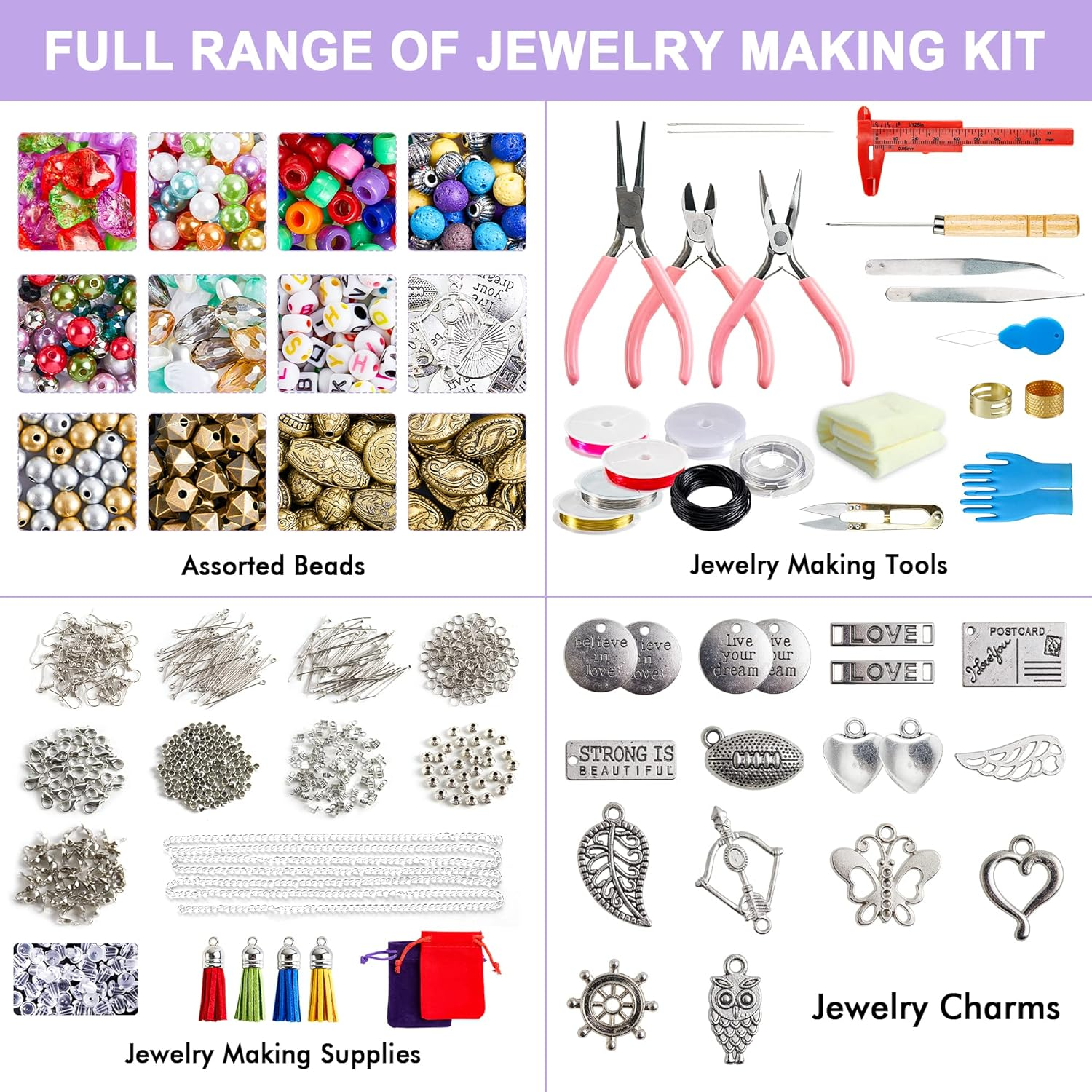 Jewelry Making Kit, 1960 Pcs Jewelry Making Supplies Includes Jewelry Beads, Instructions, Findings, Wire for Bracelet, Necklace, Earrings Making Kit for Adults by Inscraft image number 2