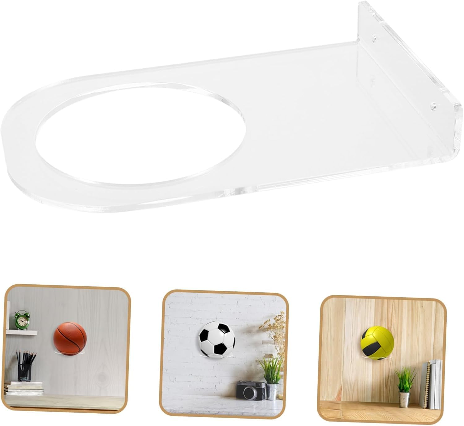 Acrylic Basketball Soccer Volleyball Rugby Football Rack, 2Pcs Acrylic Wall Mount Ball Holder Display Rack, Invisible Clear Ball Hanger Storage Stand for Soccer Volleyball Rugby, Clear image number 2