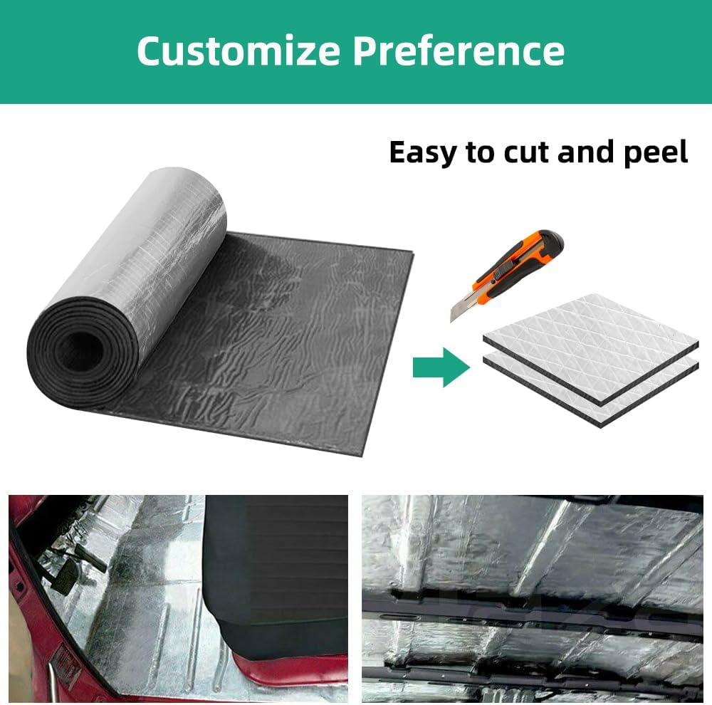 VOLKWELL 5Mx0.5M Sound Deadener Car Roll Foam, 50% Thicker Heat Shield Noise Foil Insulation Mat, Easy to Cut Self-Adhesive Noise Proofing, Deadener Pad Exhaust Muffler Hood Waterproof(26.91 Sqft) image number 3