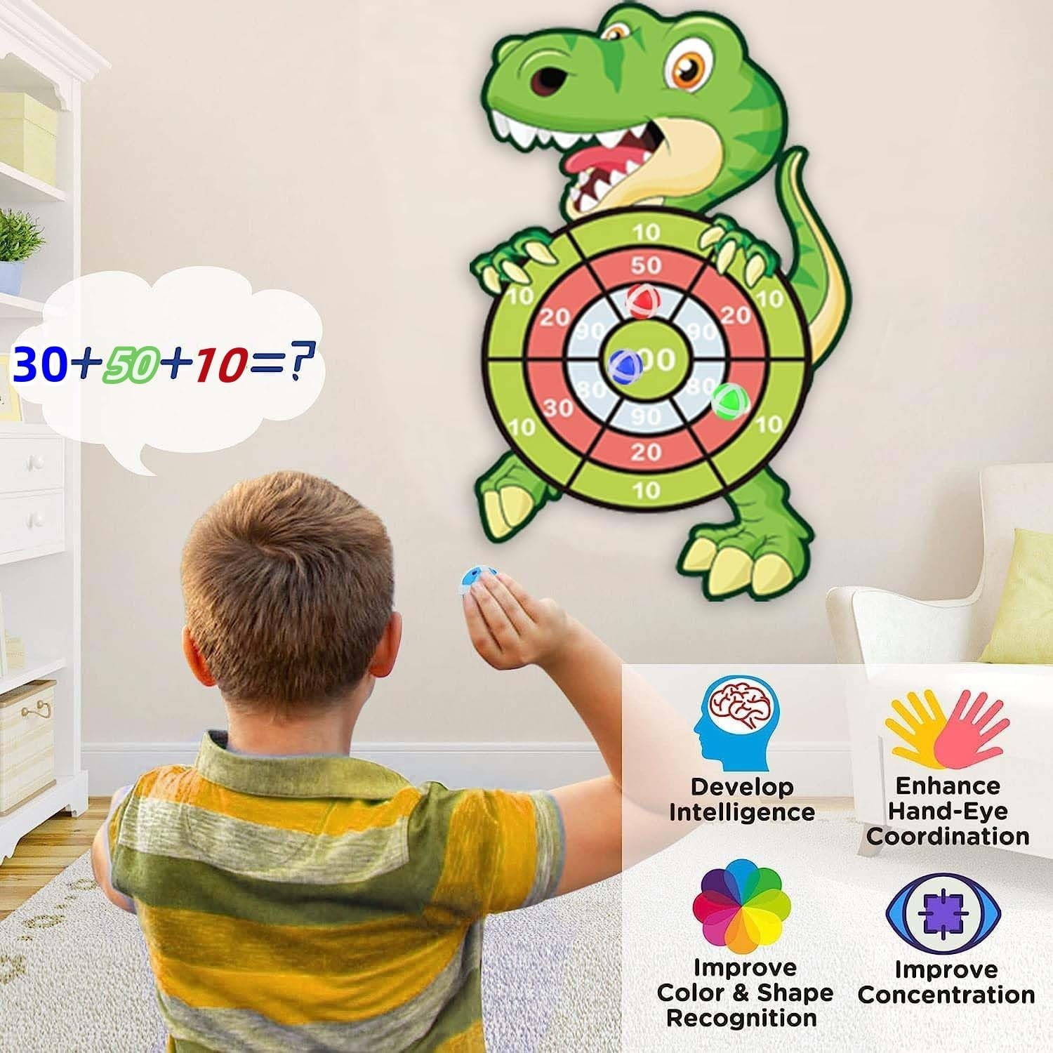 Dinosaur Toys for Boys, 30 Inch Dart Board Game Set Kids Toys Age 3-8 Year Old Boys Toys with 14 Sticky Balls, Kids Birthday Gifts Xmas Stocking Fillers for Boys Age 4-9, Dinosaur Gifts for Boys
