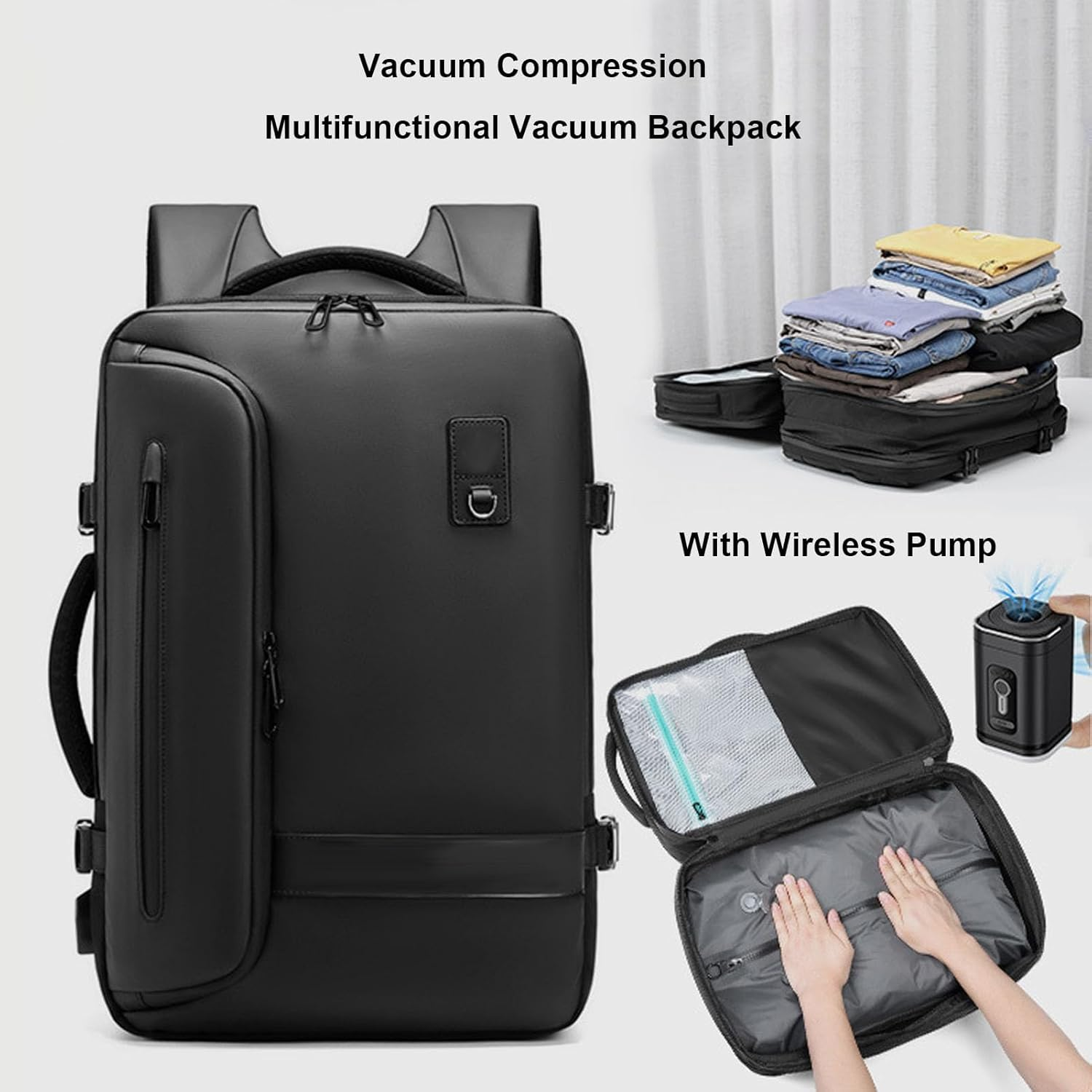 Expandable Vacuum Compression Backpack 70L, USB Charging Port, Water Oxford Cloth Travel Backpack with Dry Wet Compartment for Camping Business image number 6