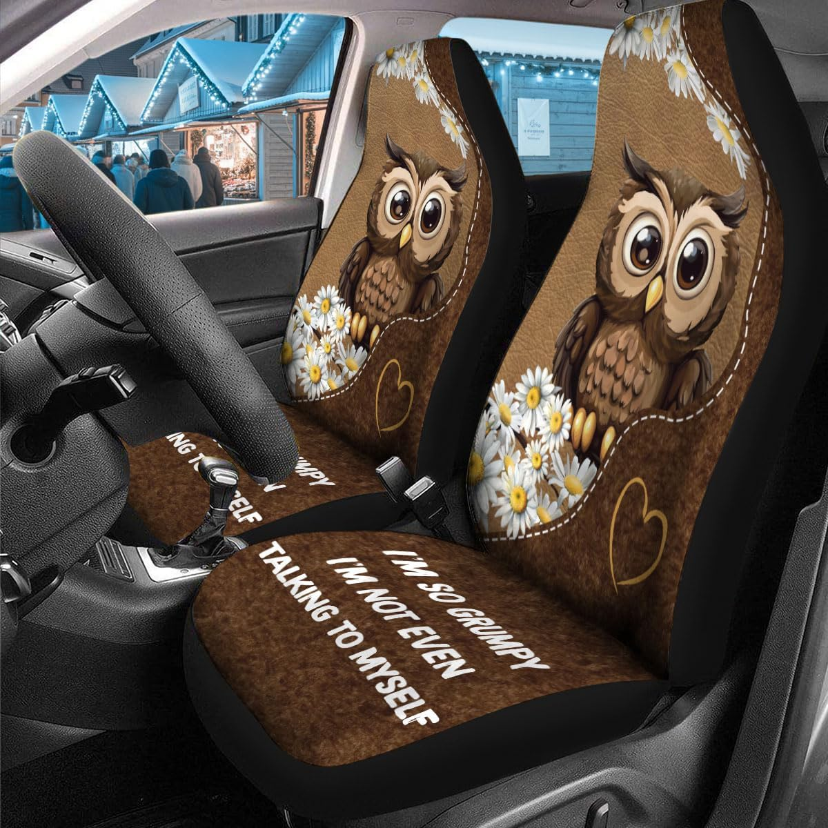 GENANY Owl I'M so Grumpy 2 Front Car Seat Covers for Car Truck Sedan SUV, Car Gifts, Durable Automotive Seat Covers, Breathable Bucket Seat Covers, Protective Interior Accessory - 02. Skellington Couple image number 7