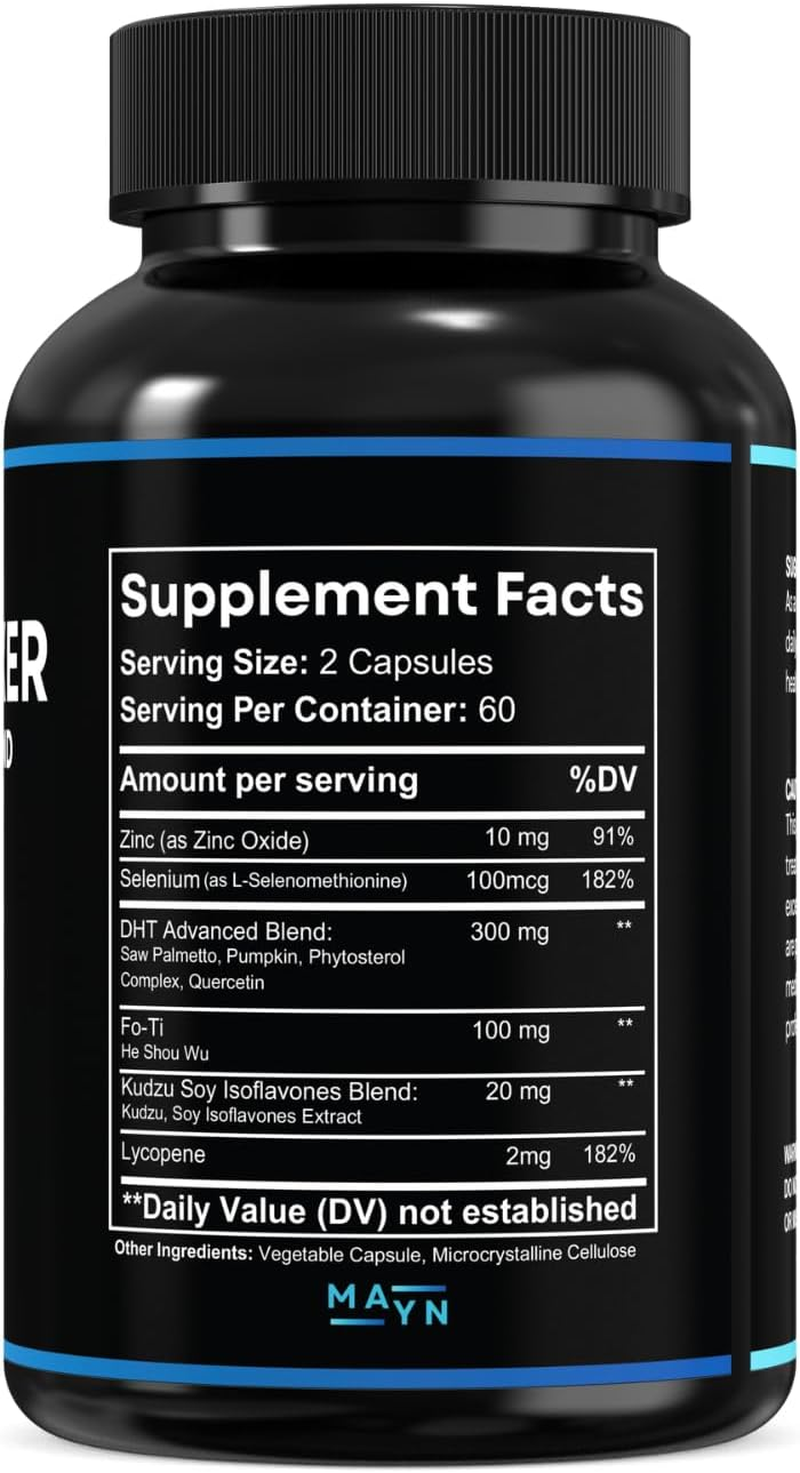 DHT Blocker Hair Formula Blend &ndash; Zinc, Selenium, Saw Palmetto, Pumpkin Seed, Fo-Ti & Lycopene | Supports Hair & Scalp Wellness | 120 Capsules | Dietary Supplement by MAYN