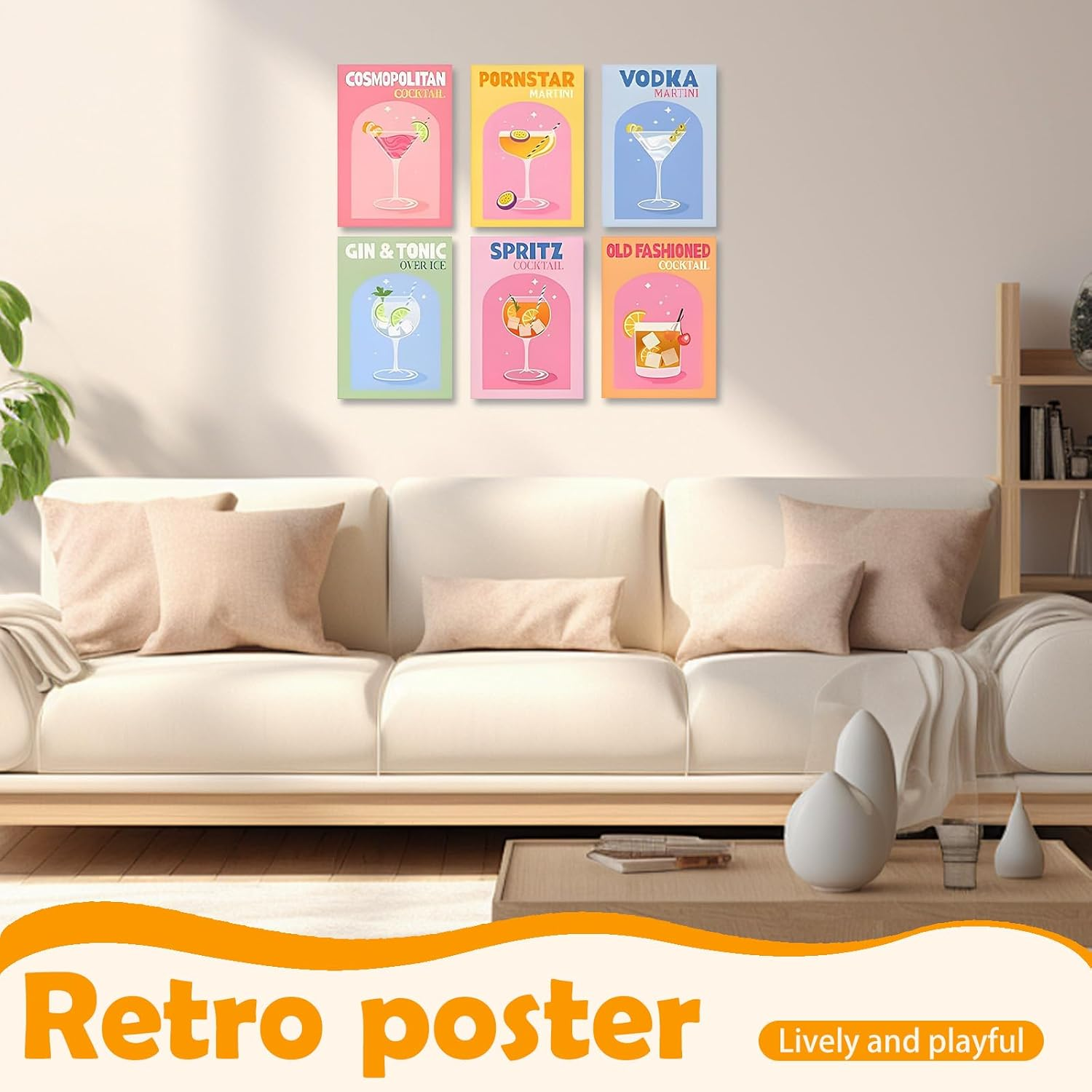 Fwqofvk 6 Packs Oil Painting Set by Numbers with Brush and Acrylic Paint, Linen Canvas Cocktail Theme Painting for Home Decor Present for Art Lover 37.5&times;27.5 Cm (Style 2) - Style 2 image number 5