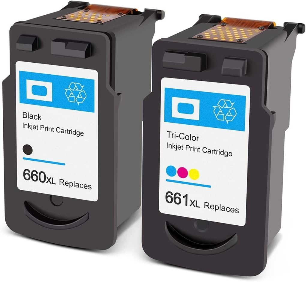 2-Pack Compatible Replacement for Canon PG-660XL PG660XL CL-661XL High Yield Ink Cartridges Combo [1Black + 1Colour] for PIXMA TR7060 Tr7060A TS5360 TS5365