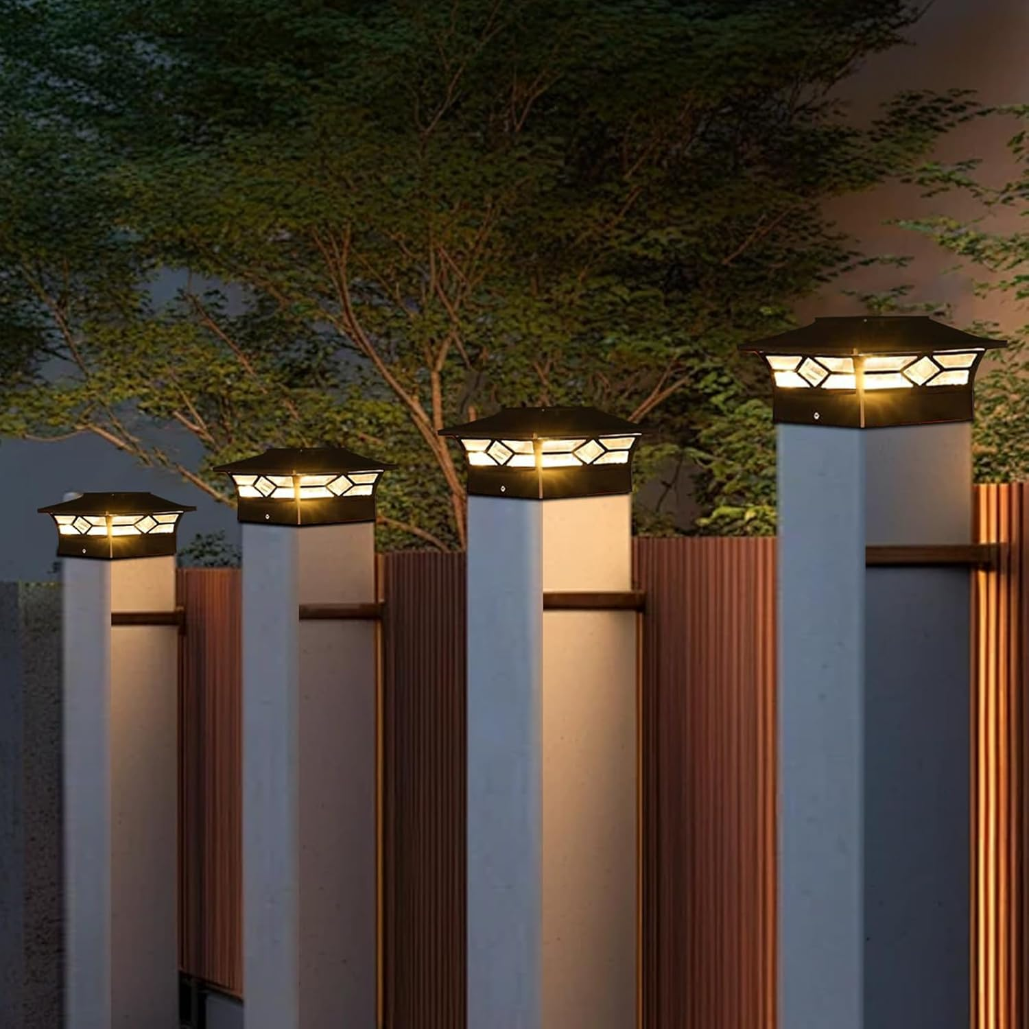 Solar Post Lights Outdoor LED Fence Post Lights for 4X4 5X5 6&times;6 Wooden Posts, Waterproof Patio Garden Decoration Warm White/Cool White Lighting Black (2 Pack) image number 5