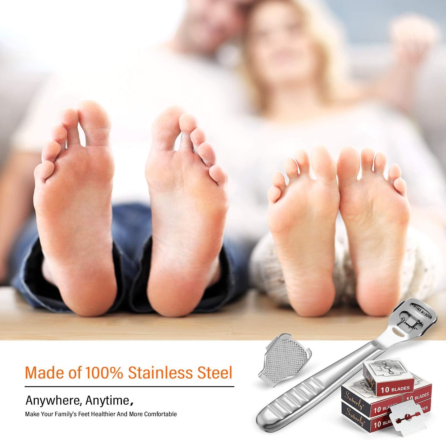 52 Pieces Callus Shaver Set, 50 Replacement Slices Blades 1 Stainless Steel Callus Shaver and 1 Foot File Head Foot Care Tools Hard Dry Skin Remover for Hand Feet