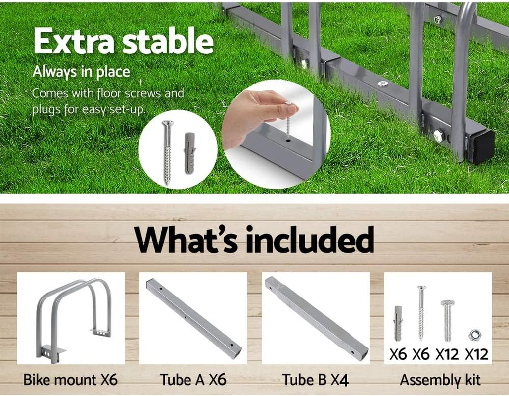 Weisshorn 6 Bike Stand Storage Rack, Road Bikes Holder Foot Floor Parking Stands Balance Bicycle Storages Outdoor Garage Park Tool Cycling Equipment, Steel Construction Silver image number 3