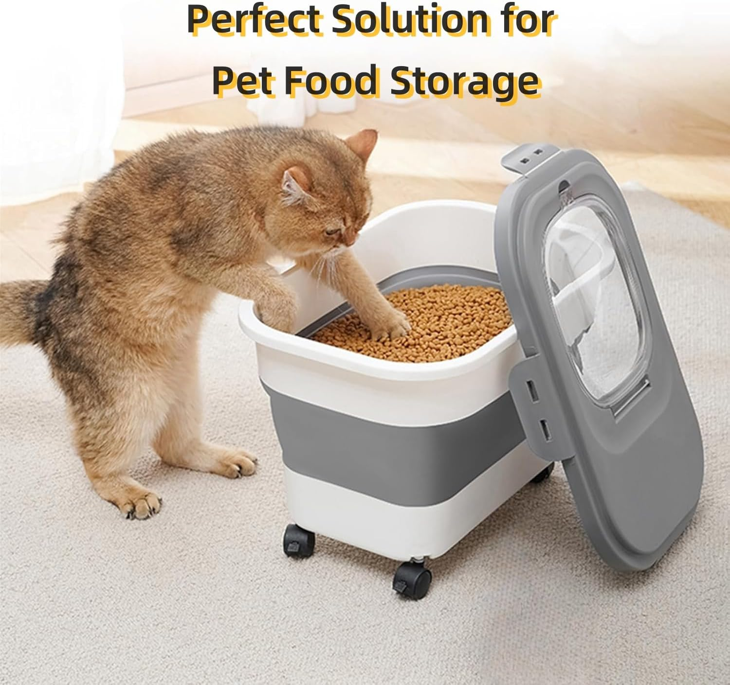 CHIEFAWAY 20L Collapsible Dog Food Container with Casters and Scoop, Food Storage Container Make Dry Food Fresh, Airtight Pet Dog Cat Dry Food Storage Bin Dispenser, Easy to Move image number 1