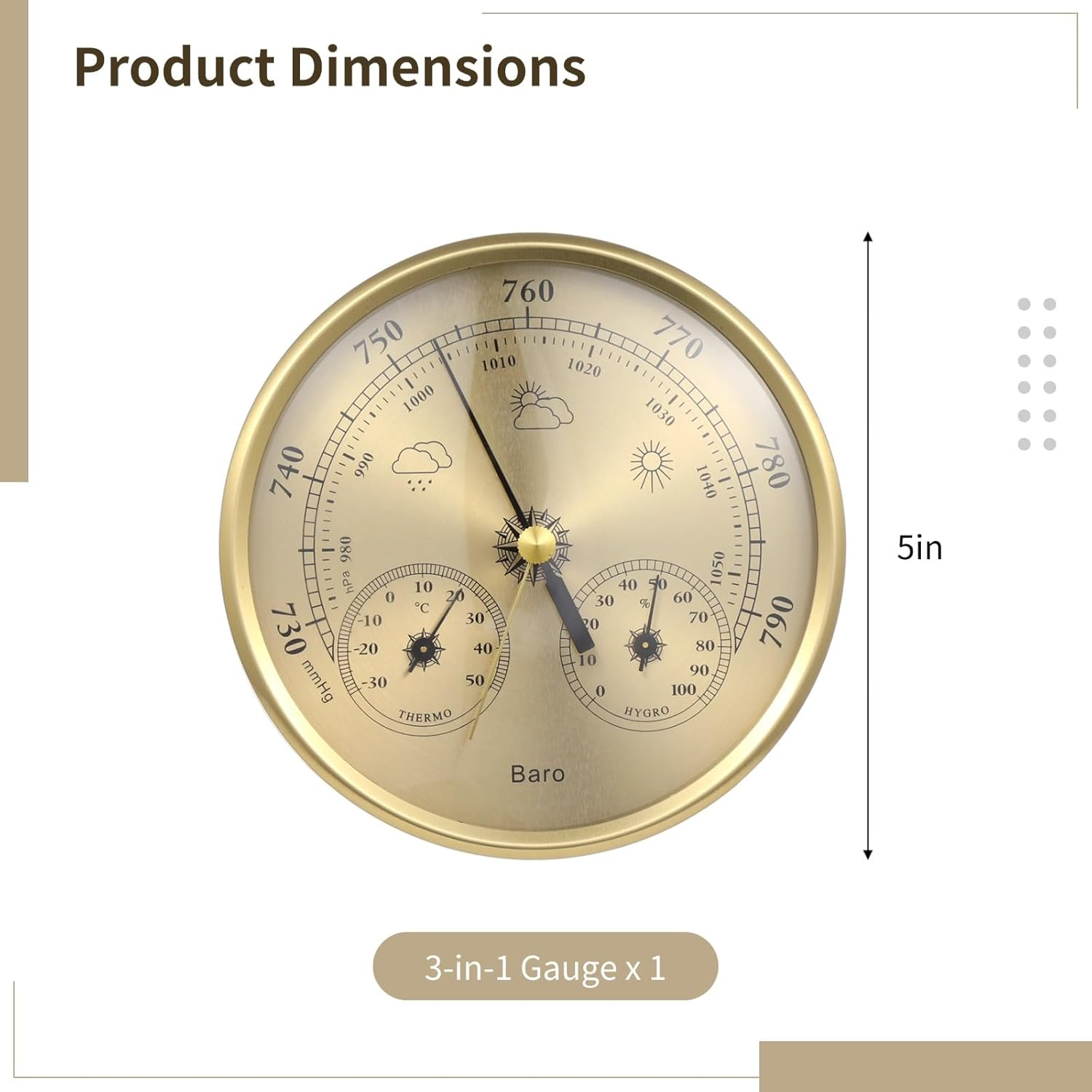 3 in 1 Barometer for Weather Station, All-Season Wall Hanging Thermometer, Barometer, Hygrometer, Accurate Weather Station Indoor Outdoor Use Temperature Monitor for Home Garden Office