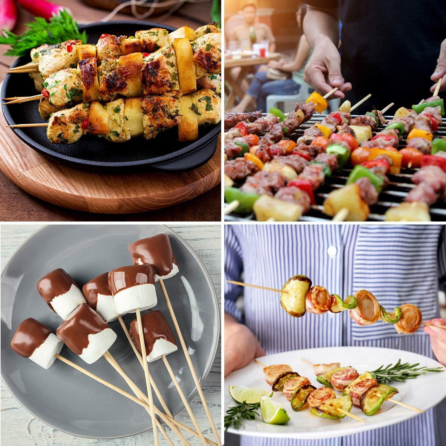 150 Large 30Cm round Wooden Bamboo Kebab Skewers, Food Grade, Safe and Sturdy, 12" Long Cocktail Sticks, Perfect for BBQ, Cake Topper, Chocolate Fountain, Candy Floss Sticks (150 30Cm Bamboo Skewers) image number 3