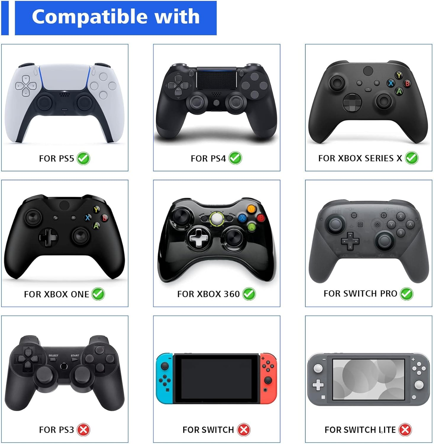 Playvital Cute Thumb Grip Caps for Ps5/4 Controller, Silicone Analog Stick Caps Cover for Xbox Series X/S, Thumbstick Caps for Switch Pro Controller - Lovely Punky Bunnies image number 5
