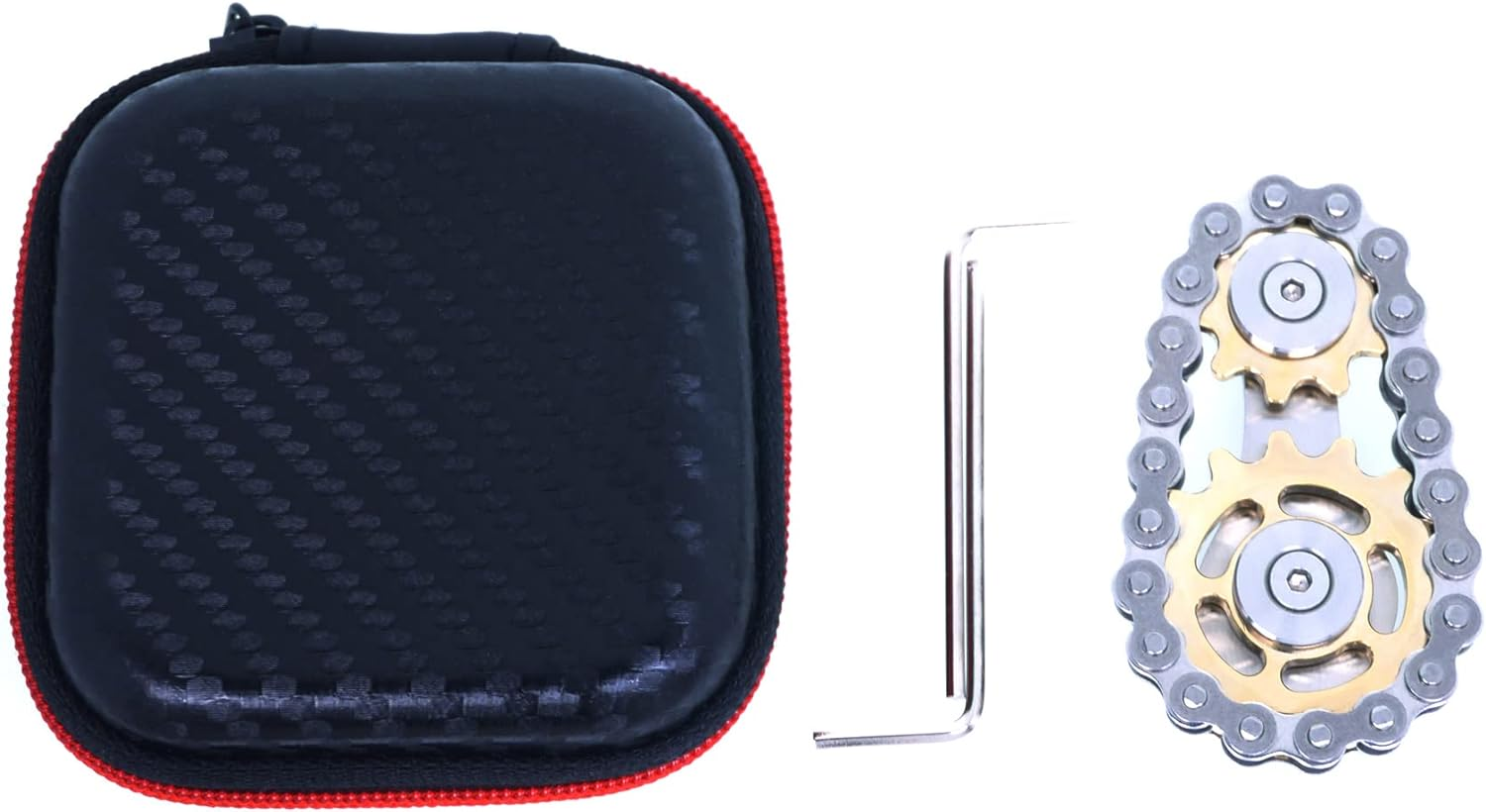 Fidget Spinner, Linkage Bicycle Chain Design 2 Gears Figity Spin Finger Games, Metal Stainless Steel Durable Mechanics with Smooth Bearings, Figit Toy for Adults Kids - Gold - Full Colorful image number 7