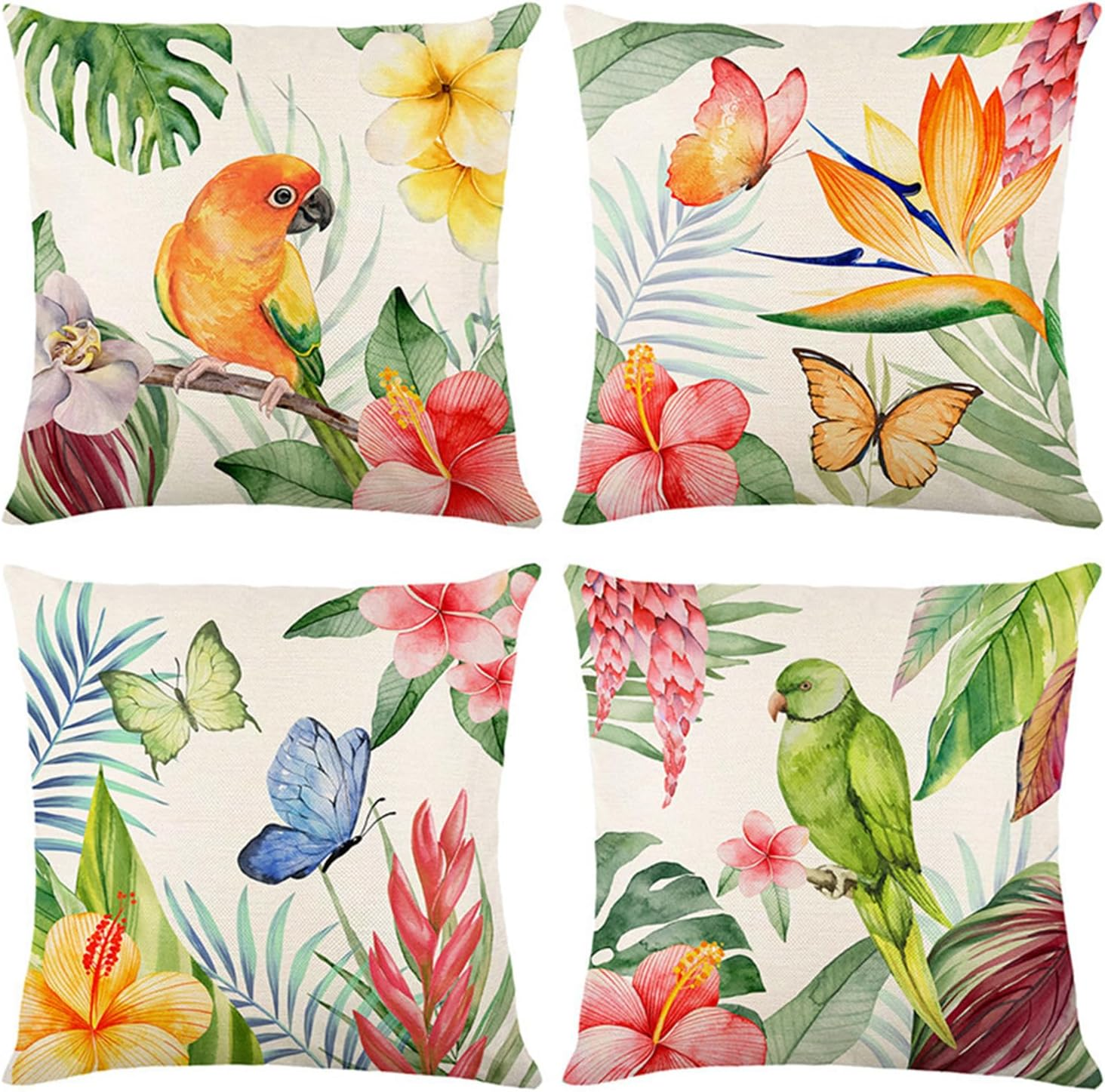 Home Decorative Pillow Covers 18 X 18 Inch Set of 4 Modern Soft Cotton Linen Throw Pillow Covers Cushion Case for Couch Sofa Living Room Patio Indoors Outdoors Style Home Decor