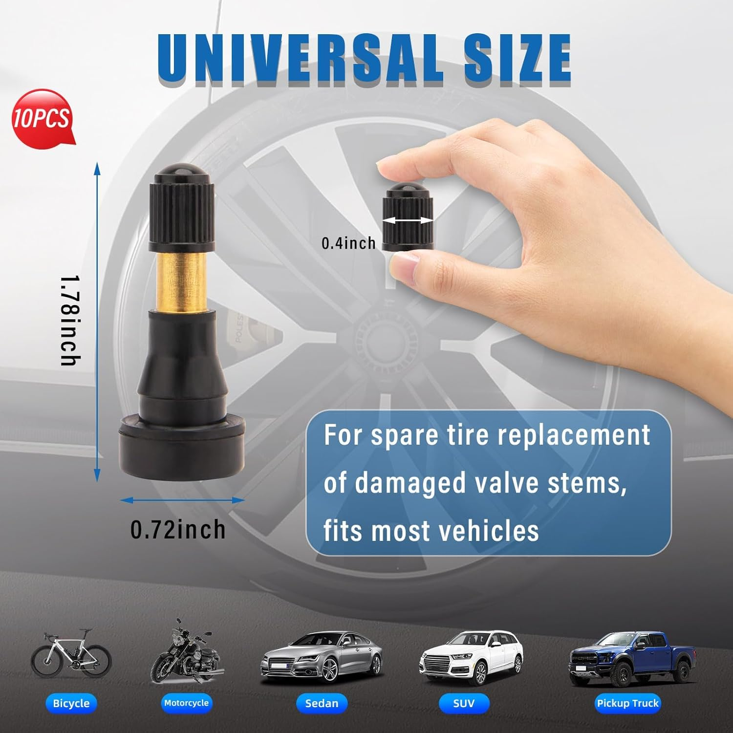 10PCS High Pressure Tire Valve Stems, TR600HP Car Copper Tubeless Snap-In Tire Air Valve Stem Kit, Universal Auto Decor Accessories Good for Larger or Heavy-Duty Vehicles