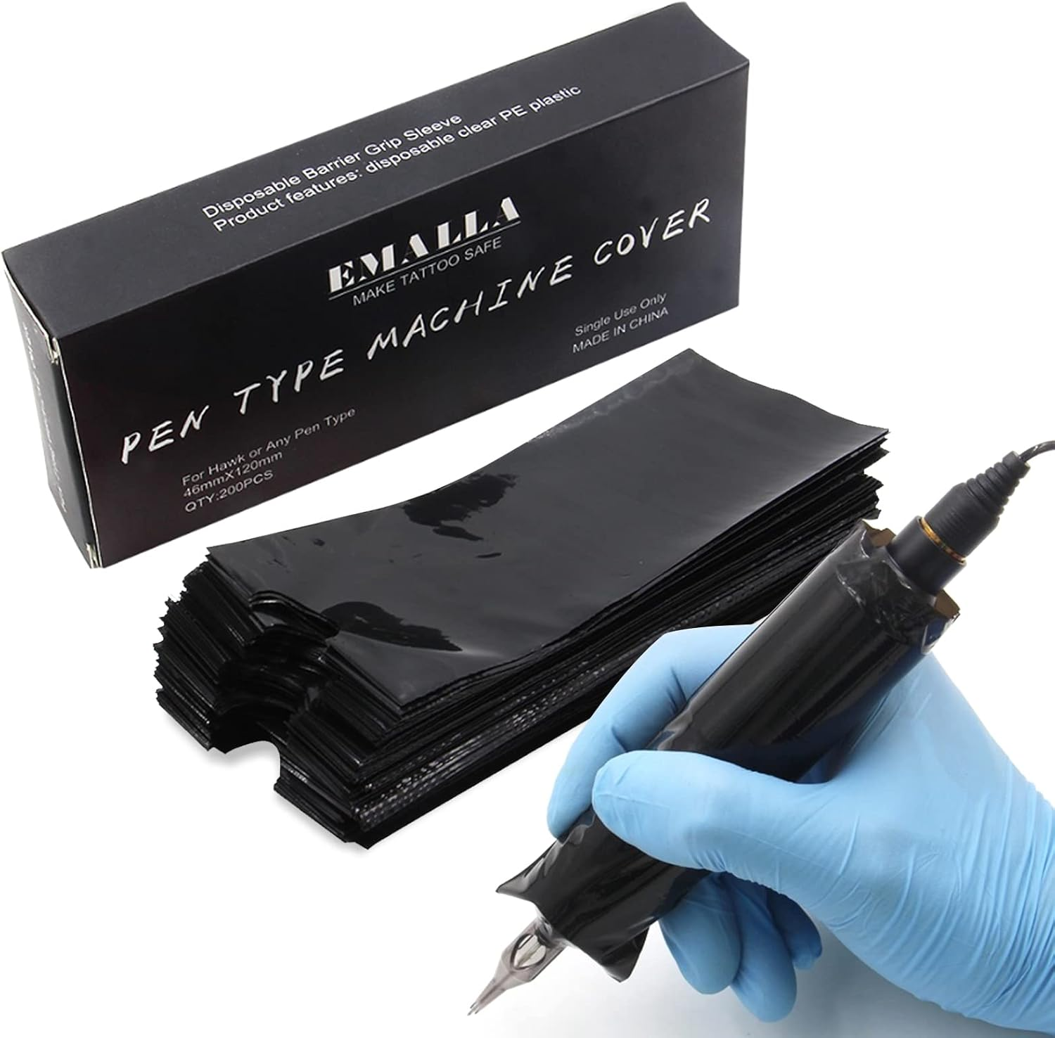 Gakonp 200Pcs Clear Tattoo Machine Pen Covers Tattoo Pen Sleeves Plastic Dustproof Protection Black Bags for Tattoo Professionals&hellip; image number 4