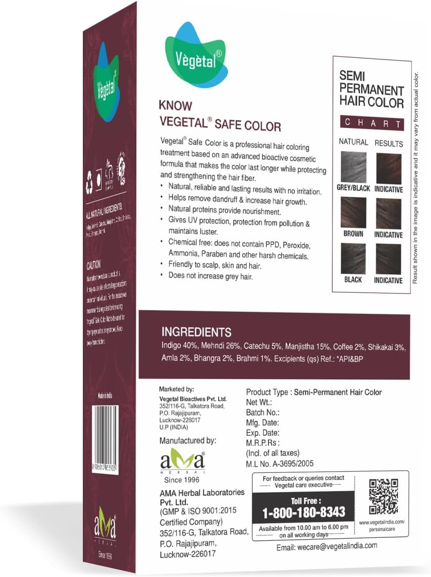 Vegetal Safe Hair Color - Burgundy 100Gm - Certified Organic Chemical and Allergy Free Bio Natural Hair Color with No Ammonia Formula for Men & Women image number 2