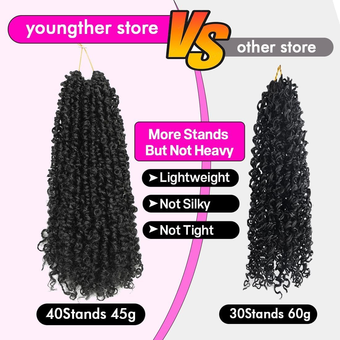Youngther Yanky Twist Crochet Hair Pre Twisted Fluffy Spring Twist Curly Crochet Hair Pre Looped Synthetic Hair Extensions 12 Inch 1B Pack of 2 image number 2
