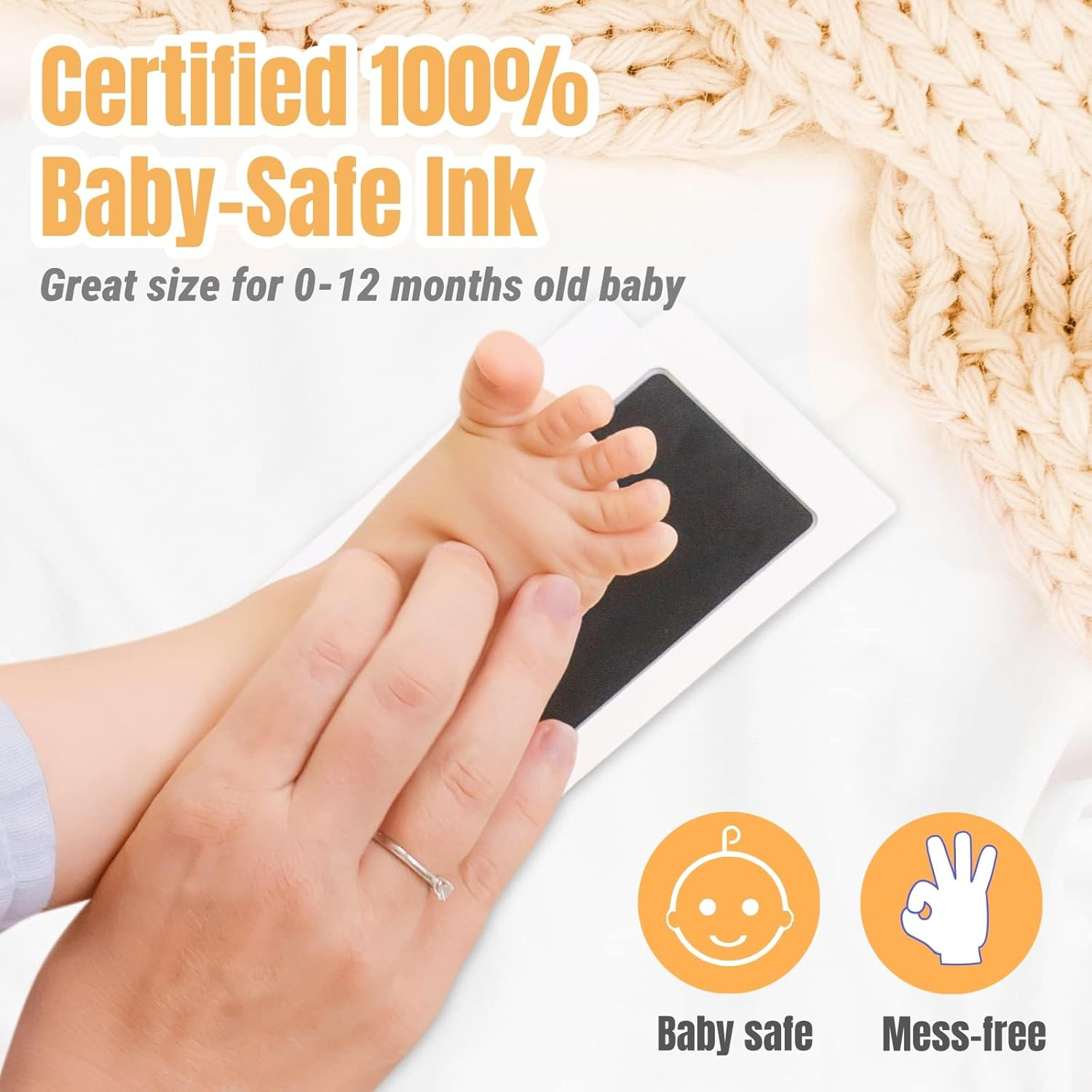 Baby Imprint Set, 2 Pieces Baby Handprint and Footprint, Clean Touch Ink Pad, for Handprint Footprint & Paw Print Iink 2 Ink Pads & 4 Imprint Cards, Birth image number 2
