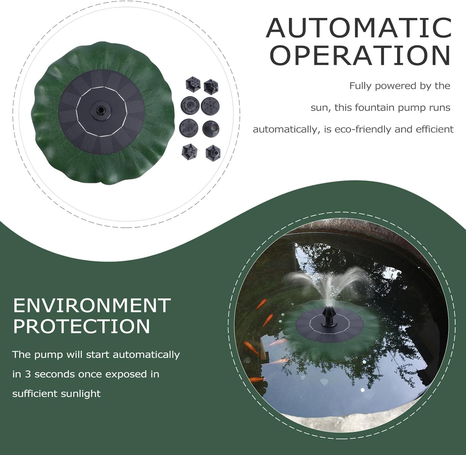 Lotus Leaf Shape Floating Solar Fountain Pump DC Brushless Solar Water Pump for Garden Pool Pond Outdoor Water Fountain Green AS180 0814B image number 4