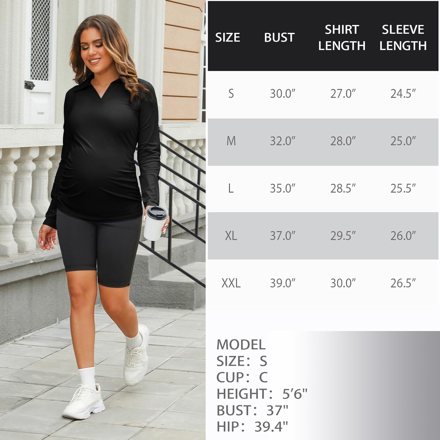 Bhome Maternity Golf Tennis Polo Shirts V Neck Pregnancy Long Sleeve Collared Work Tops Athletic Yoga Tee for Women image number 3
