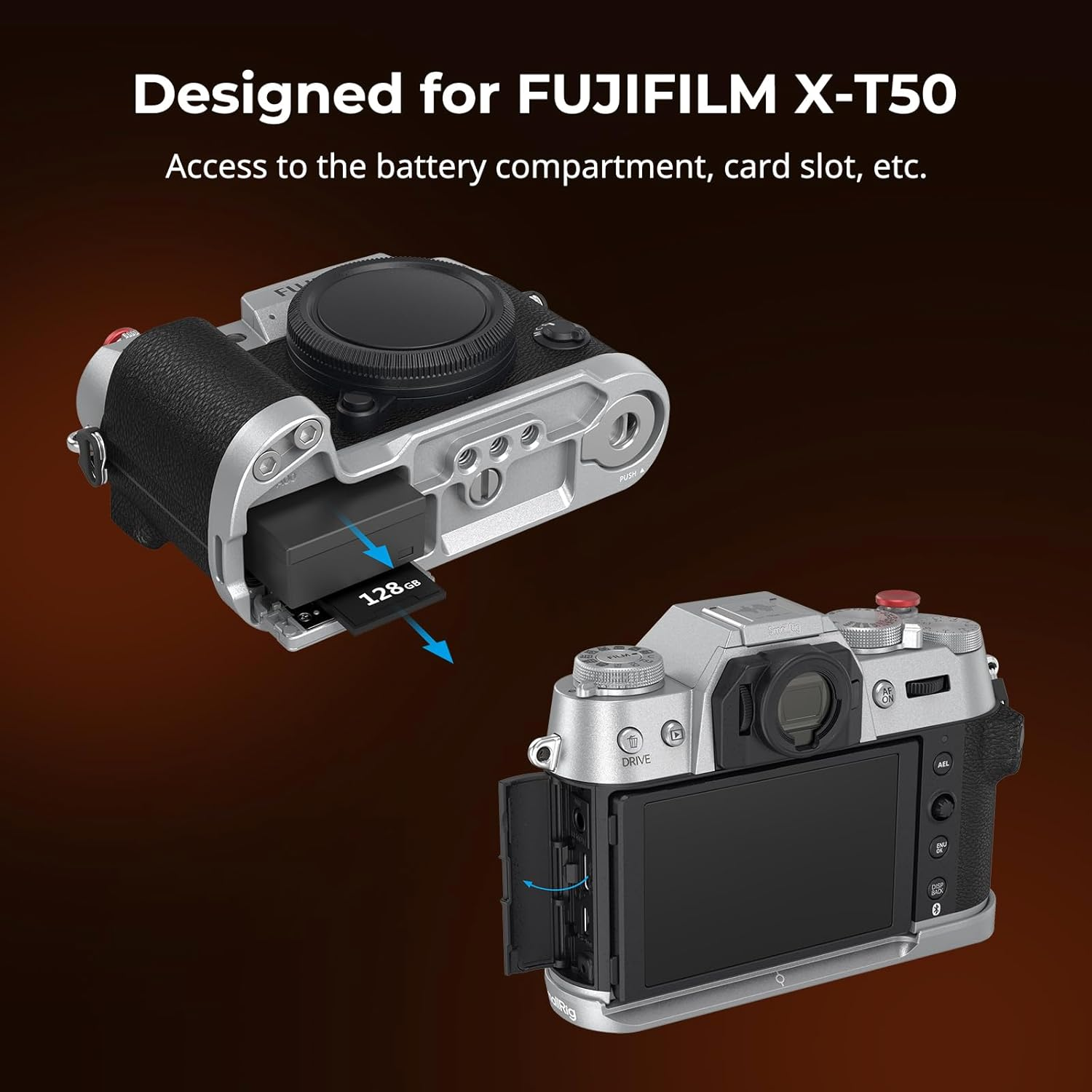 SMALLRIG X-T50 Handgrip, Silicone L-Shape Handle for FUJIFILM X-T50 Camera, Built-In Quick Release Plate for Arca, with Shutter Button and Hot Shoe Cover, Silver - 4713 image number 1