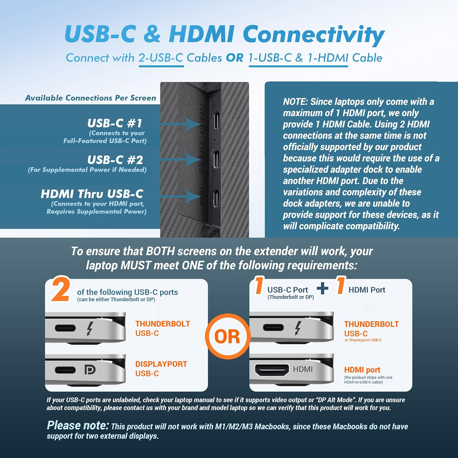 Full HD Portable Monitor for Laptop - 13.3&rdquo; Tri-Screen Laptop Monitor Extender with Single Cable Connection Capability - Laptop Screen Extender for 13&rdquo;-17&rdquo; Laptops - Works with Windows, Mac, Android image number 3