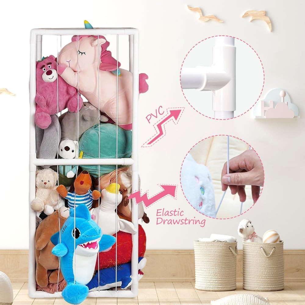 ALSTON Stuffed Animal Storage Plush Toy Storage Vertical Corner Toys Display Holder Easy Accessible with Elastic Cord for Nursery Kids Room Bedroom Organization image number 3