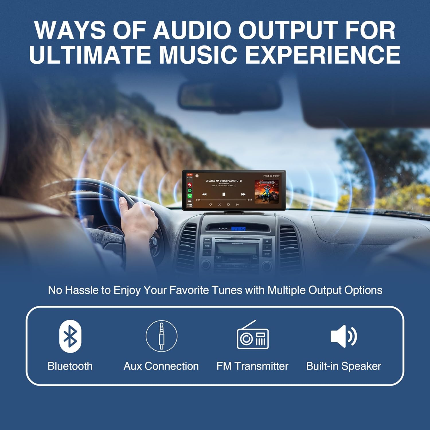 KTX 10.26 Inch Carplay & Android Auto Screen with 4K Dash Cam, Wireless Airplay, GPS Navigation, Backup Camera, Bluetooth, Portable HD IPS Display with FM/AUX &ndash; for All Cars & Trucks image number 1