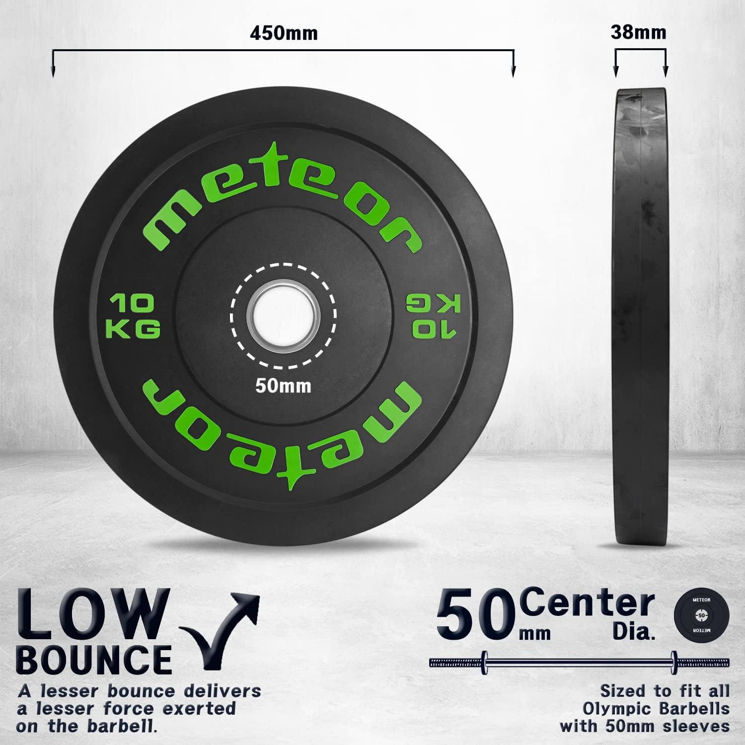 METEOR Essential Bumper Plate, Olympic Plate, Full Rubber Weightlifting Plate - for Barbells with 50Mm Loadable Sleeves - 2.5Kg, 5Kg, 10Kg, 15Kg, 20Kg, 25Kg Weight Plate image number 3