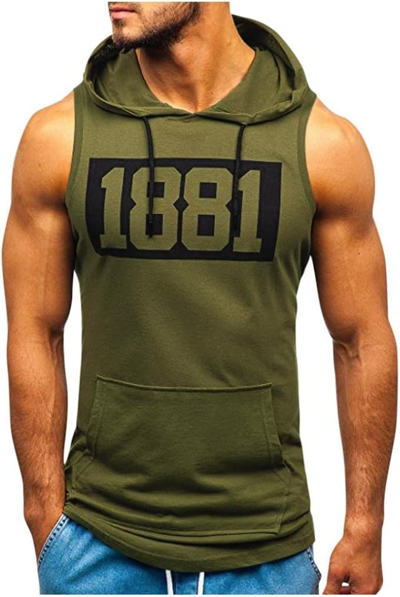 Tank Top Men'S Muscle Shirt Sleeveless Hoodie Muscle Shirt Workout Sports Top Hand Pocket Fitness Drawstring Hooded Vest Top