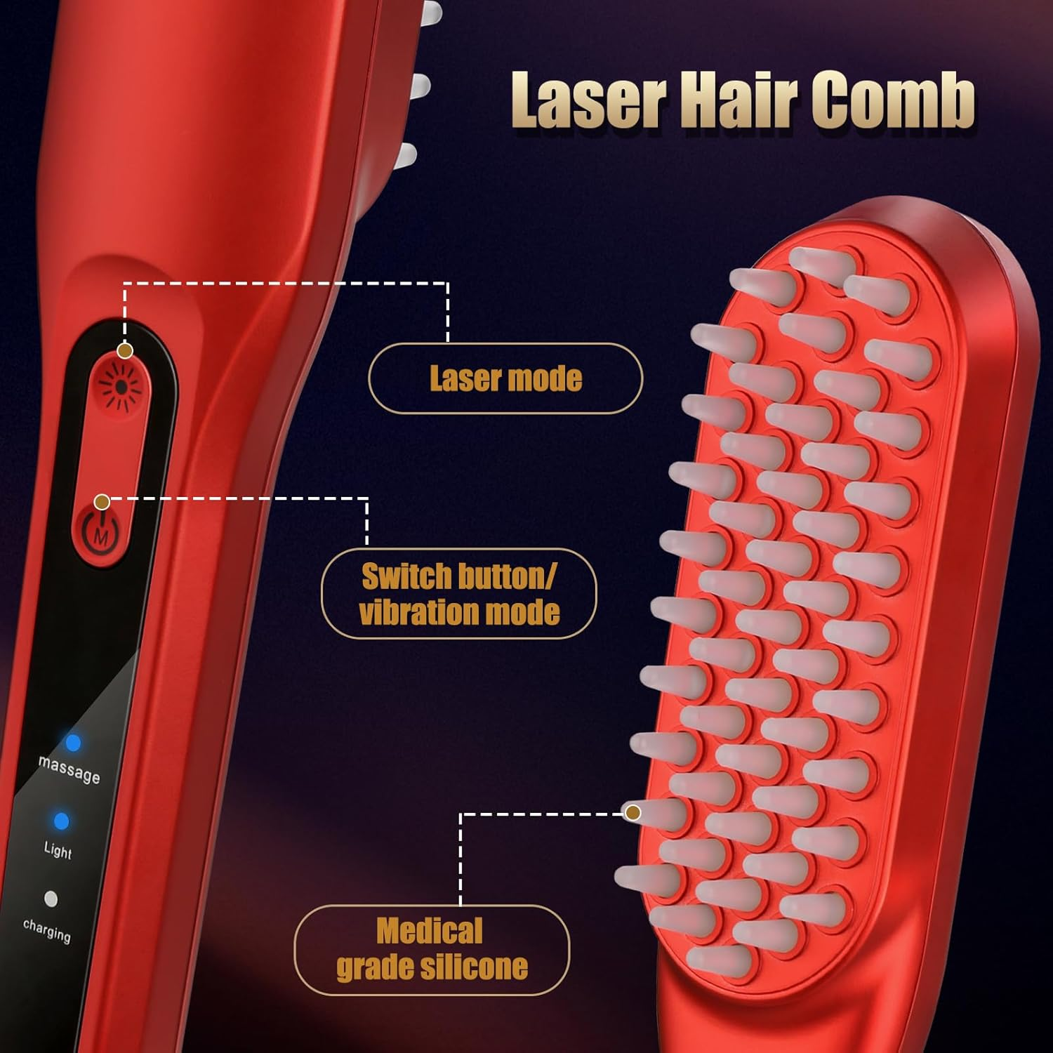 Laser Hair Growth Comb，Red Light Hair Growth Treatment for Men & Women（Red 1Pcs ） image number 1