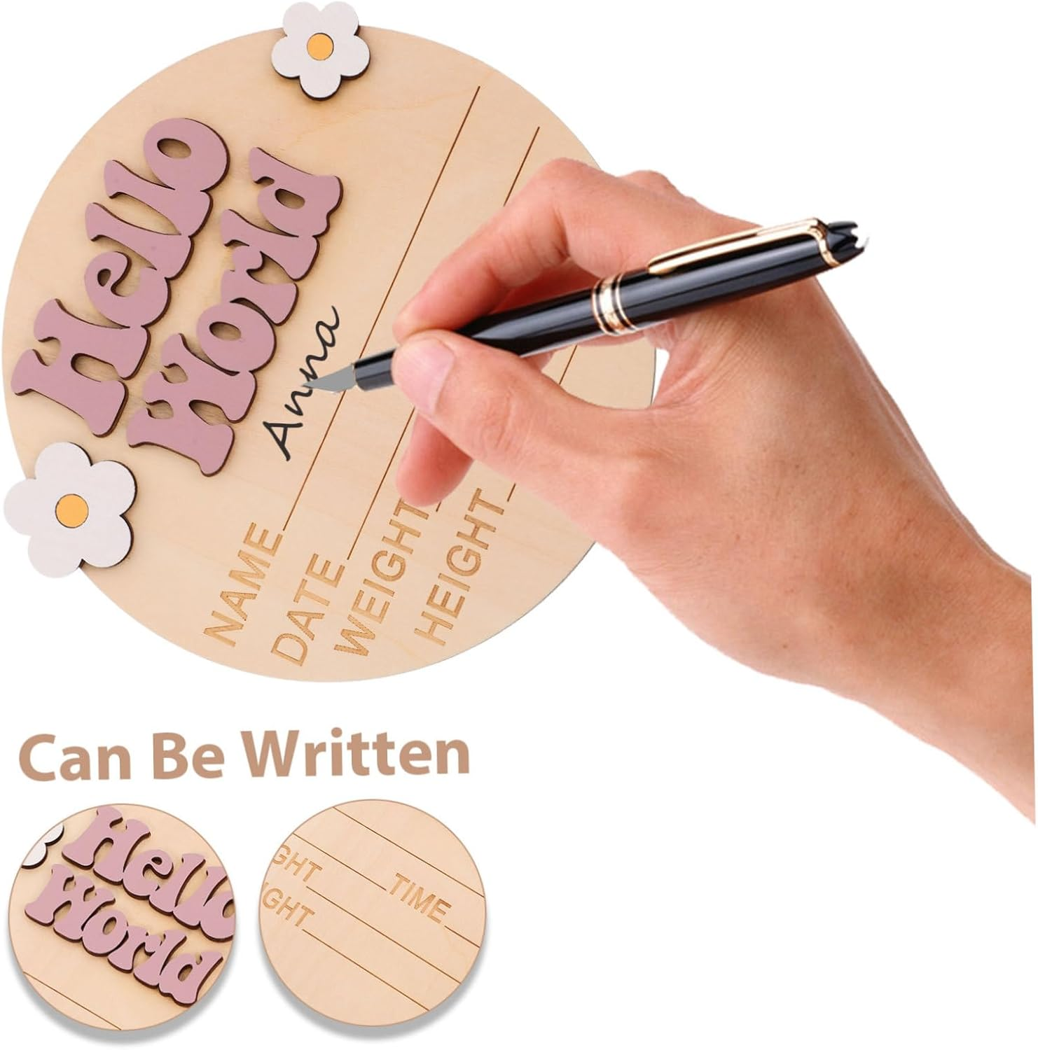 Ibasenice Wood Baby Name Sign and Newborn Announcement Sign for Nursery Rustic Baby Birth Announcement Cards Flower Decor for New Parents - Purple image number 3