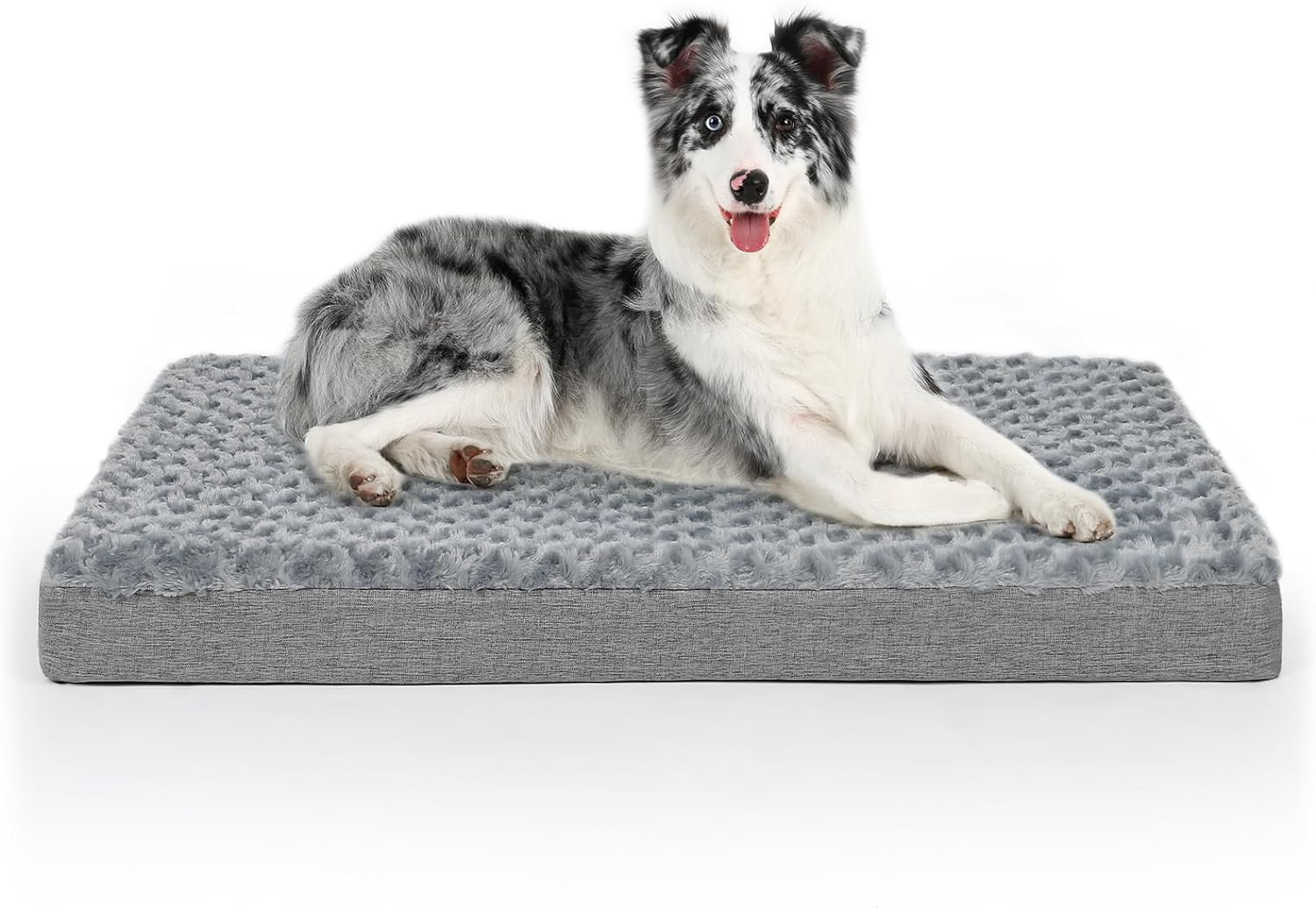 Sicilaien Dog Beds for Medium Large Dogs, Dog Crate Bed Washable Dog Bed Pad with Removeable Cover Faux Fur Surface, Orthopedic Pet Beds Dog Mattress Mat for Dogs up to 24KG, Grey, Large image number 3