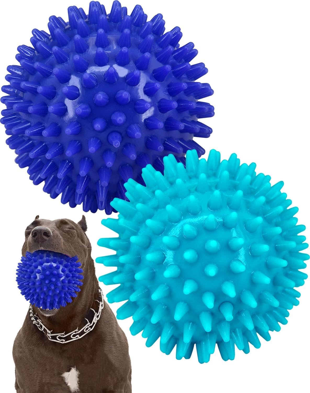 2 Pack 4.5&rdquo; Heavy Duty Squeaky Dog Ball for Medium Large Dogs, Spikey Dog Ball Toys for Clean Teeth and Training, Large Dog Toys for Aggressive Chewers&hellip;