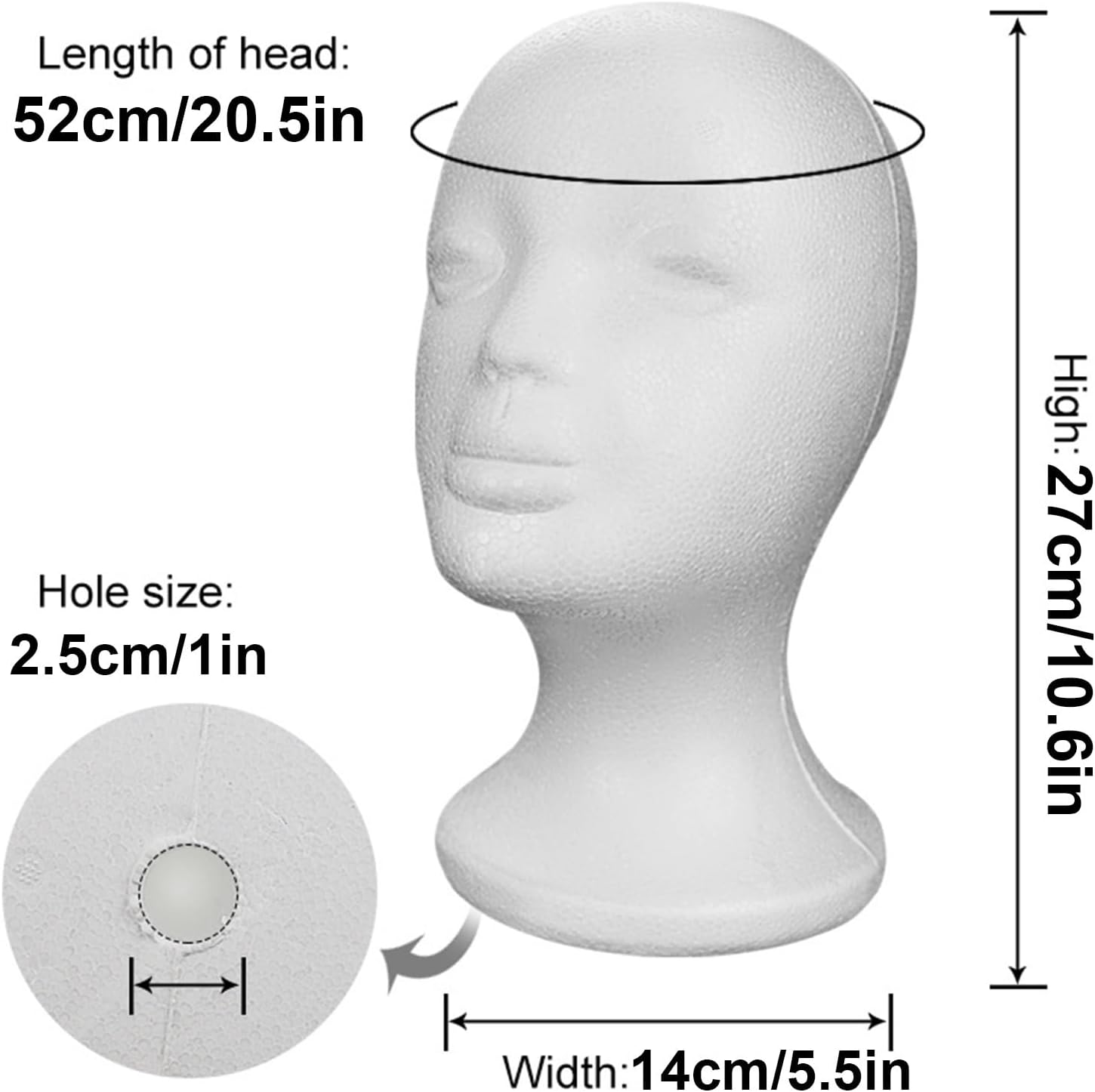 Styro-Foam Mannequin Head, Female Mannequin Foam Head, Manikin Heads for Hats & Wigs Display , Lightweight D-IY Decoration Foam Wig Heads for Salon & Home Use image number 1