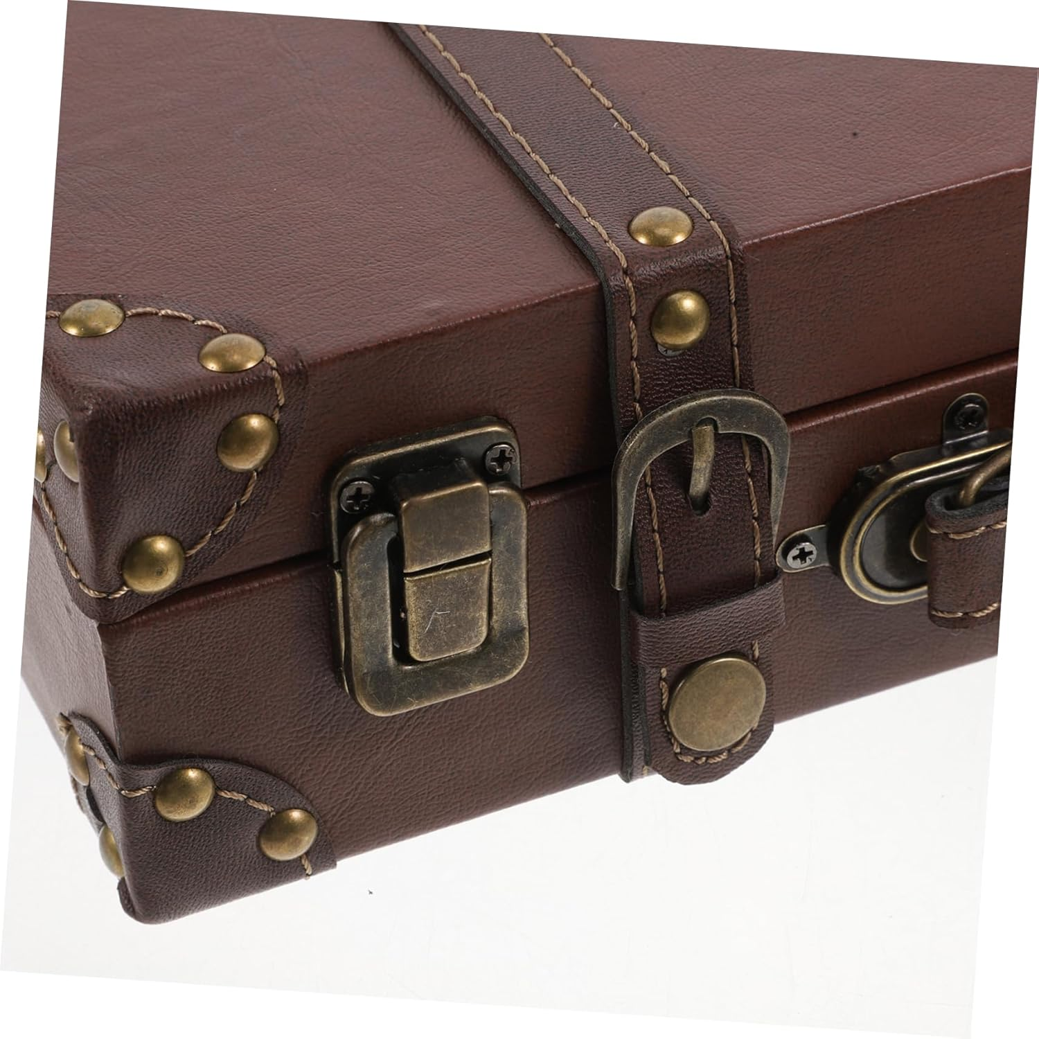 Vintage Style Leather Trunk Luggage Small Size Brown Retro Decorative Suitcase Box Photo Props Storage for Clothing Store Display image number 2
