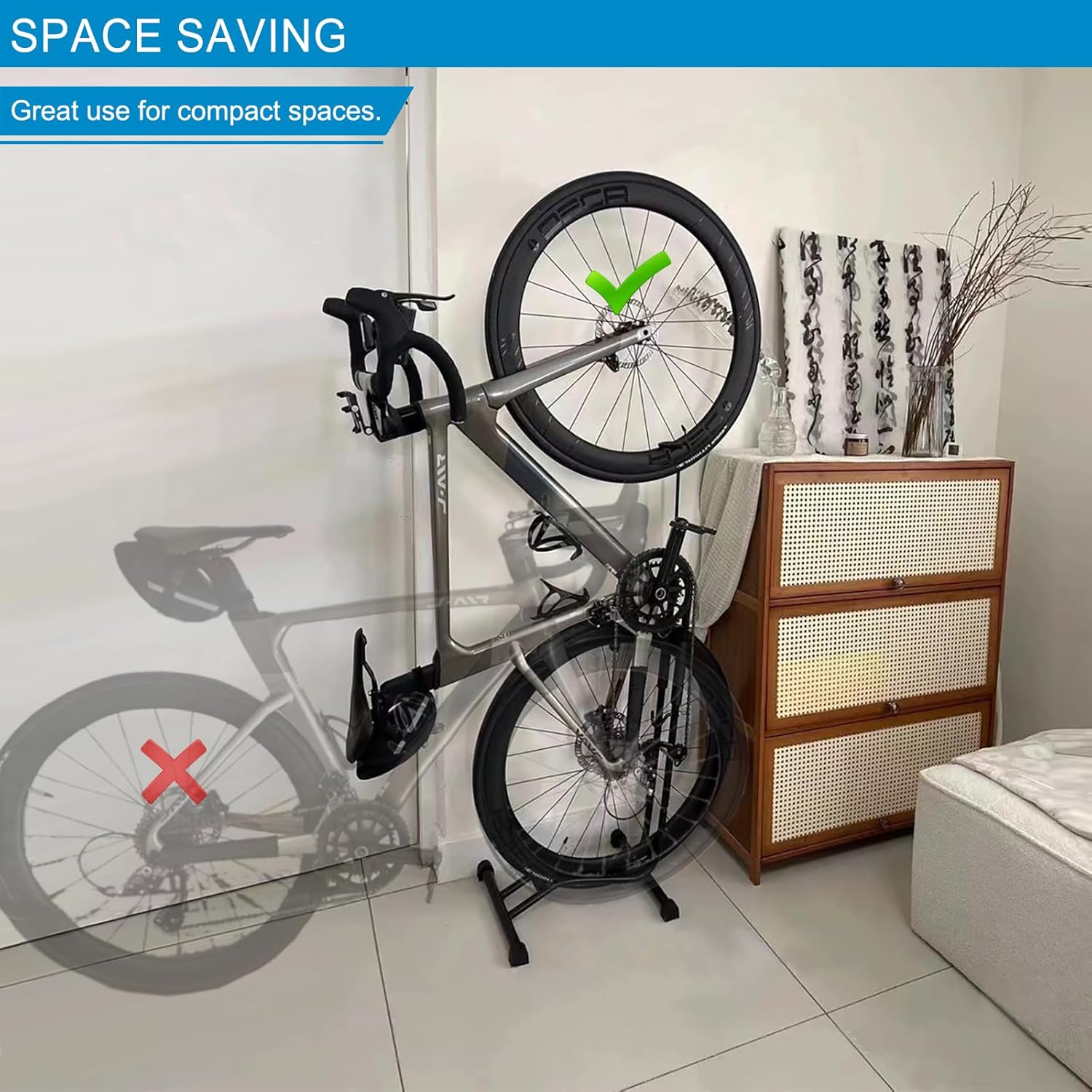 Bike Stand Freestanding Bicycle Stand Space Saving Vertical Bike Storage for Mountain/Road/Kids Bike. Bicycle Floor Parking for Indoor/Outdoor. Bike Rack for Maintenance 3 in 1 Repair Stand. image number 1
